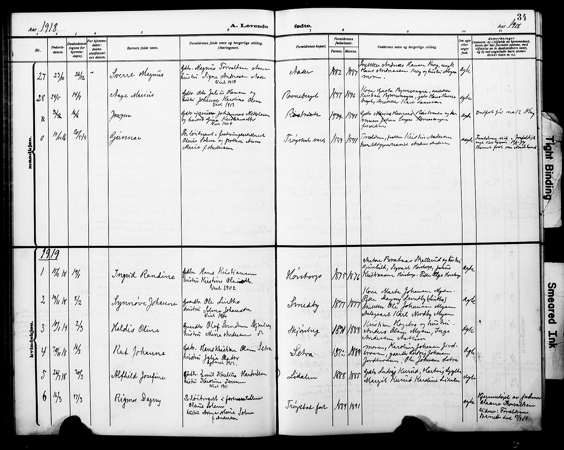 Trøgstad prestekontor Kirkebøker, AV/SAO-A-10925/G/Ga/L0002: Parish register (copy) no. I 2, 1911-1929, p. 34