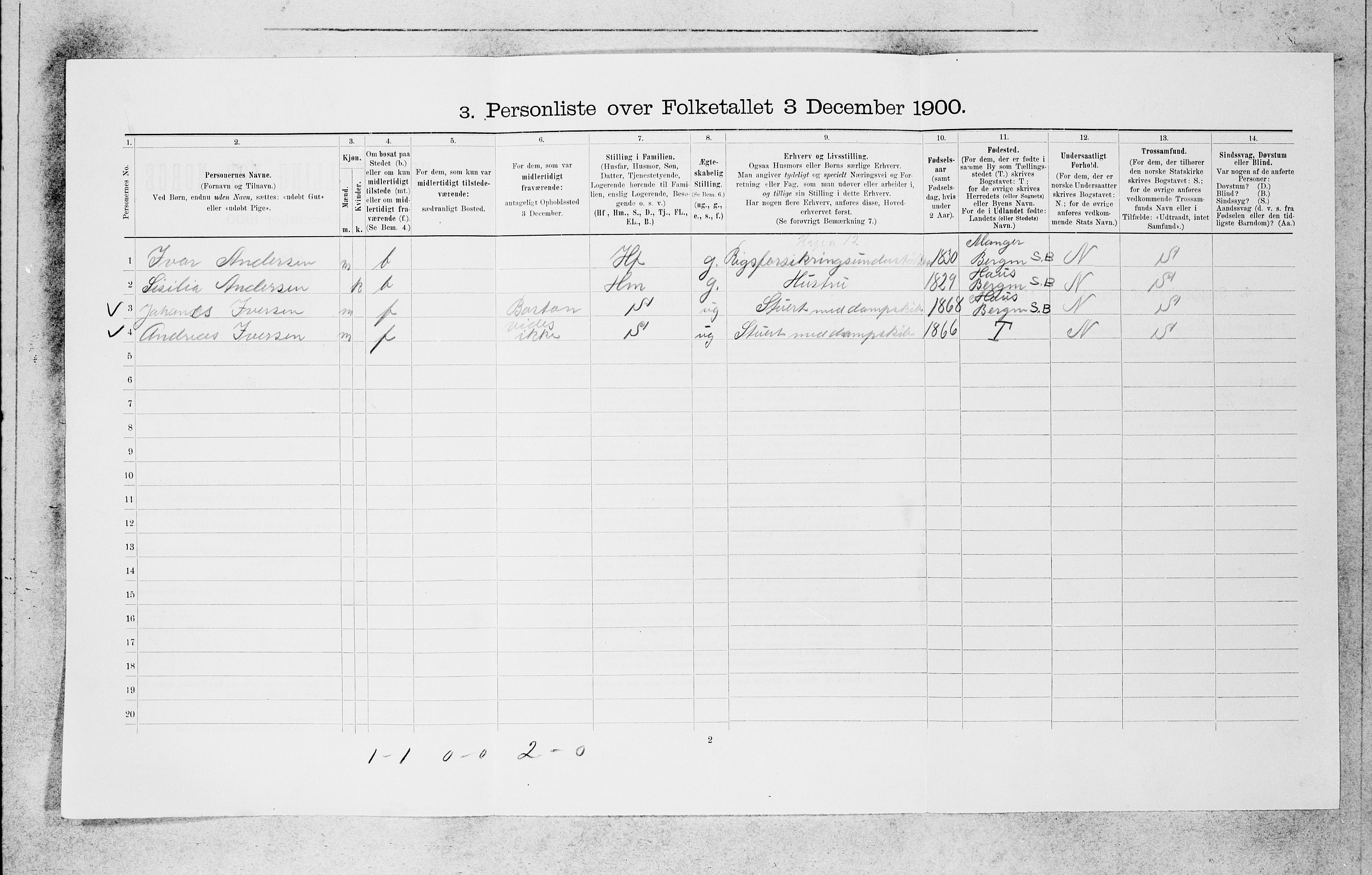 SAB, 1900 census for Bergen, 1900, p. 9079