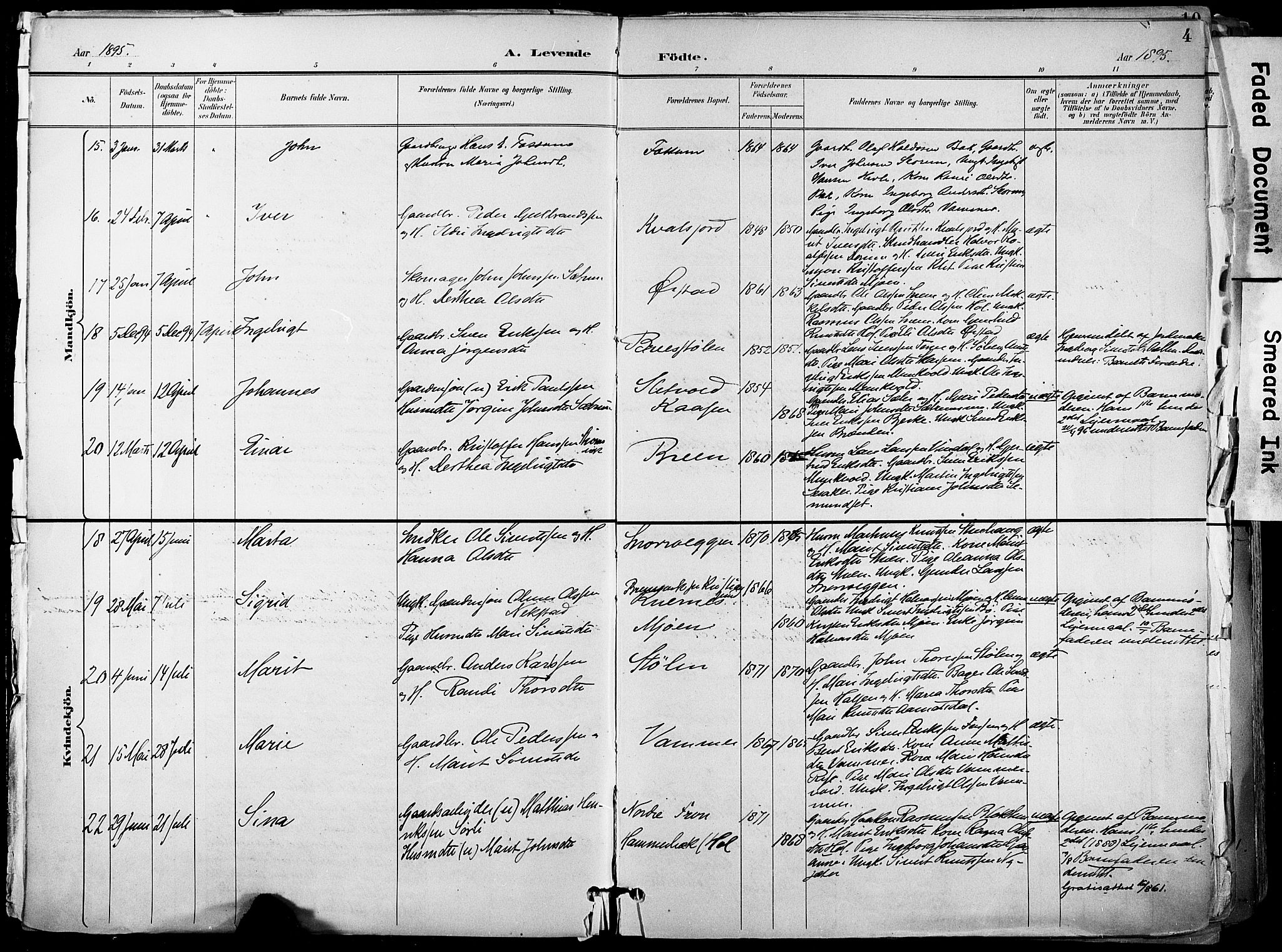 Ministerialprotokoller, klokkerbøker og fødselsregistre - Sør-Trøndelag, AV/SAT-A-1456/678/L0902: Parish register (official) no. 678A11, 1895-1911, p. 4