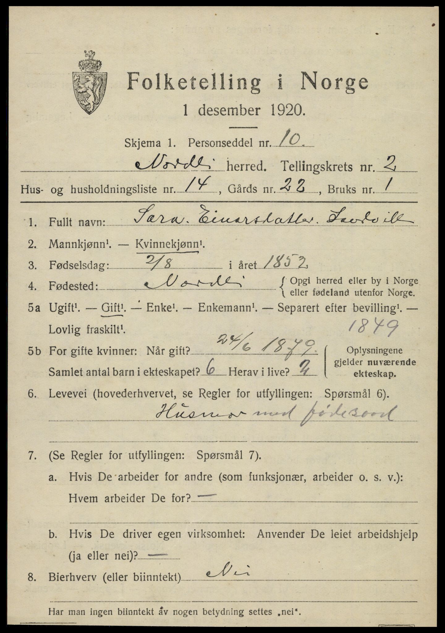 SAT, 1920 census for Nordli, 1920, p. 963