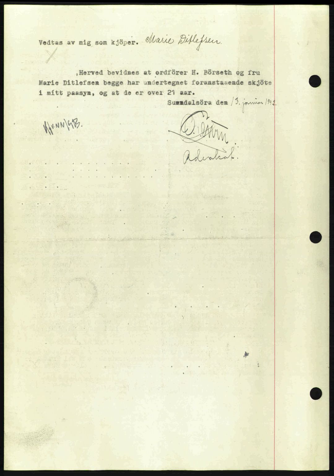 Nordmøre sorenskriveri, AV/SAT-A-4132/1/2/2Ca: Mortgage book no. A92, 1942-1942, Diary no: : 529/1942