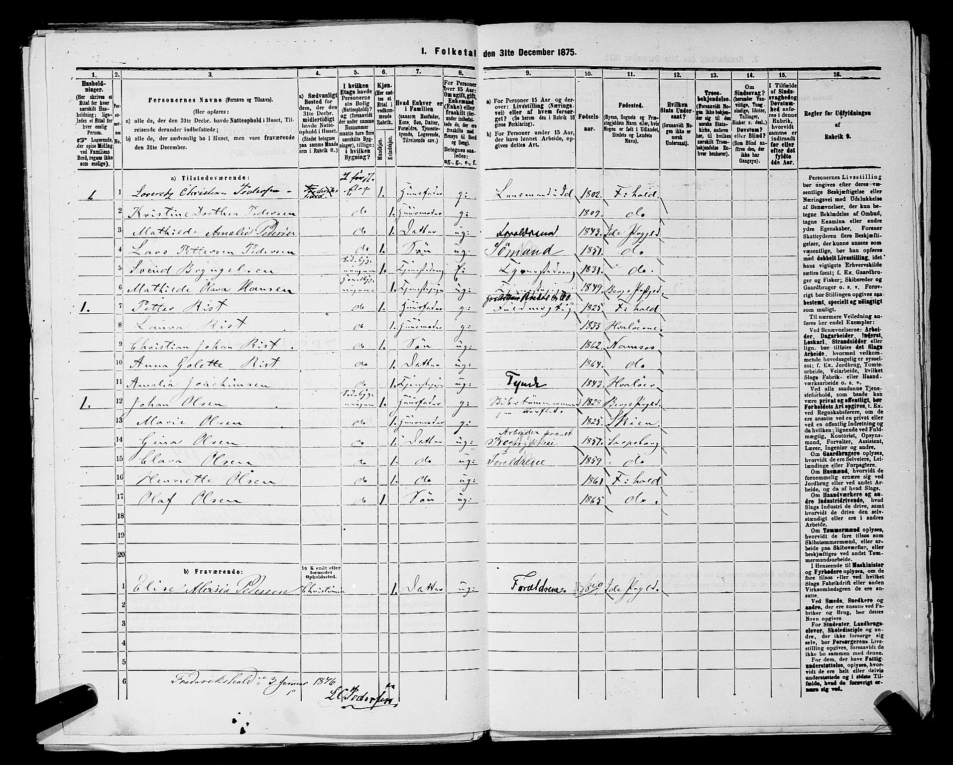 RA, 1875 census for 0101P Fredrikshald, 1875, p. 1098