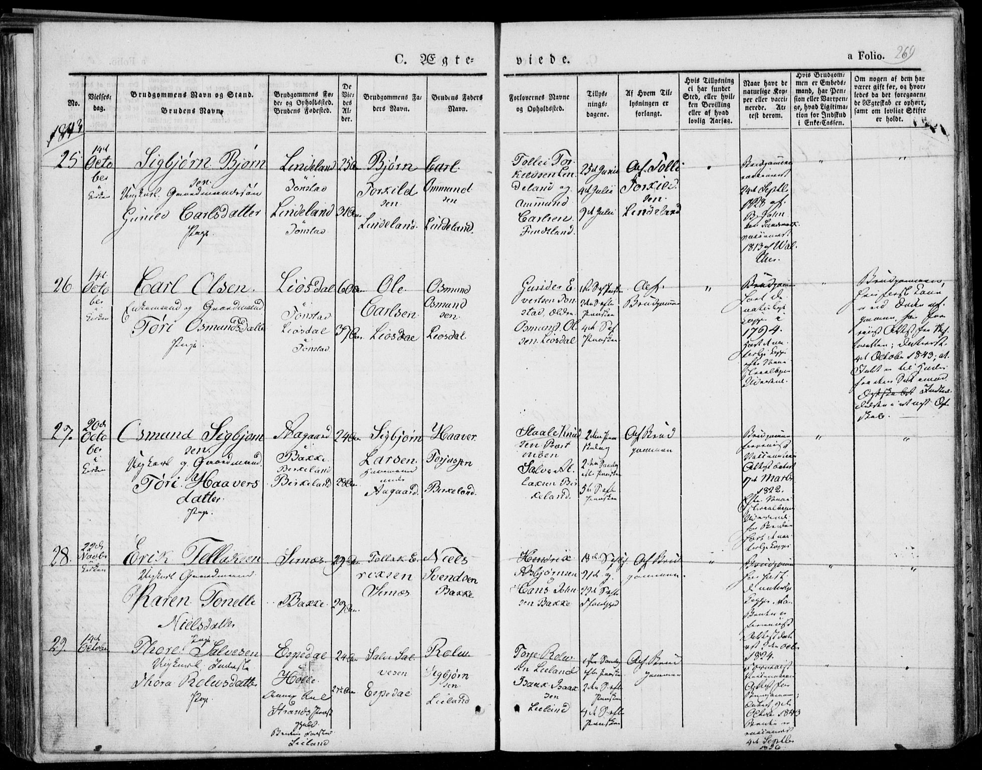 Bakke sokneprestkontor, AV/SAK-1111-0002/F/Fa/Faa/L0004: Parish register (official) no. A 4, 1834-1846, p. 269