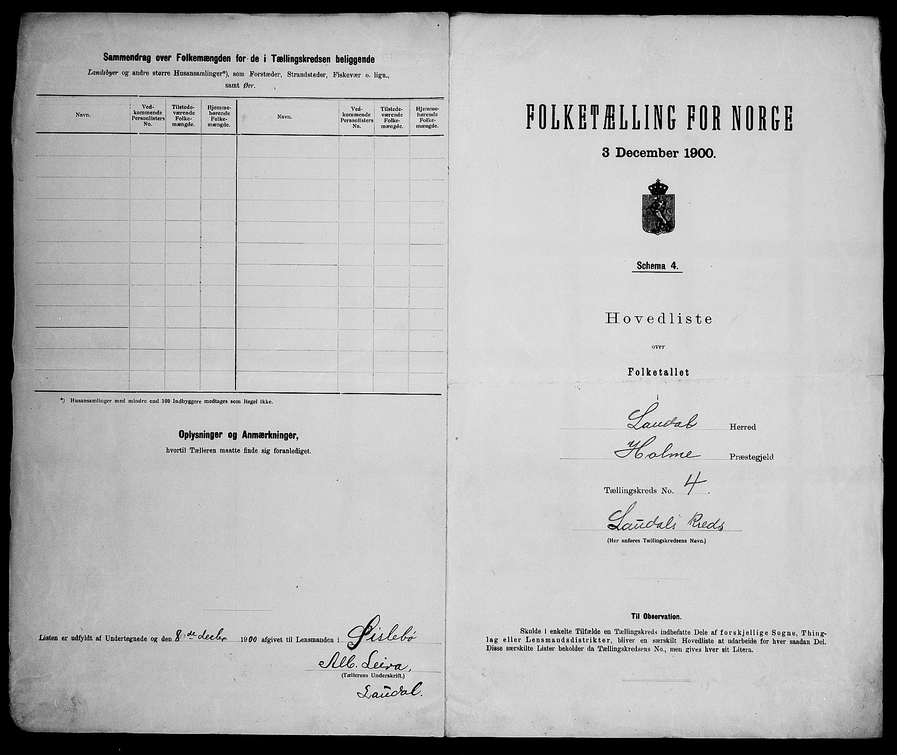 SAK, 1900 census for Laudal, 1900, p. 20