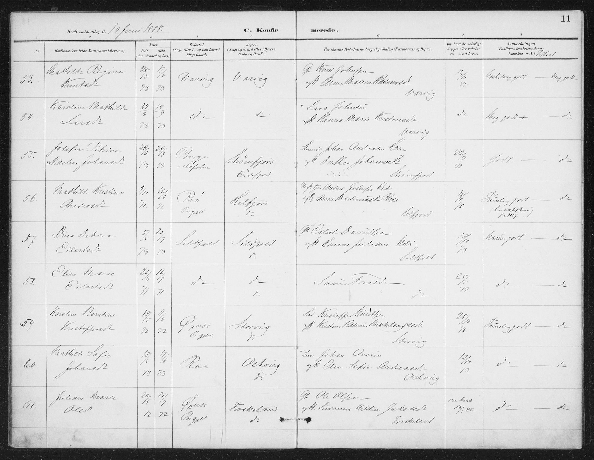 Ministerialprotokoller, klokkerbøker og fødselsregistre - Nordland, AV/SAT-A-1459/888/L1245: Parish register (official) no. 888A11, 1888-1900, p. 11