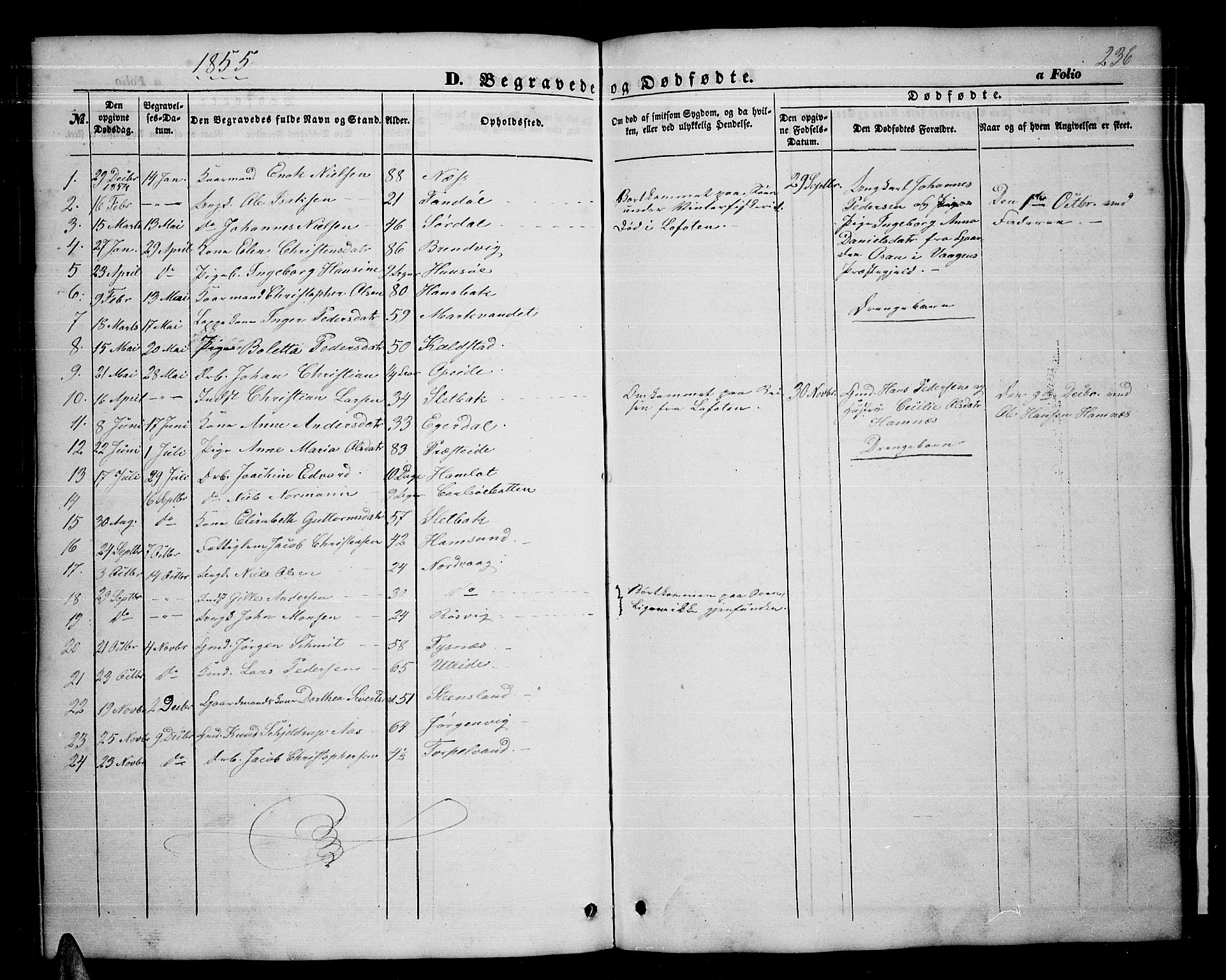 Ministerialprotokoller, klokkerbøker og fødselsregistre - Nordland, AV/SAT-A-1459/859/L0857: Parish register (copy) no. 859C03, 1854-1873, p. 236