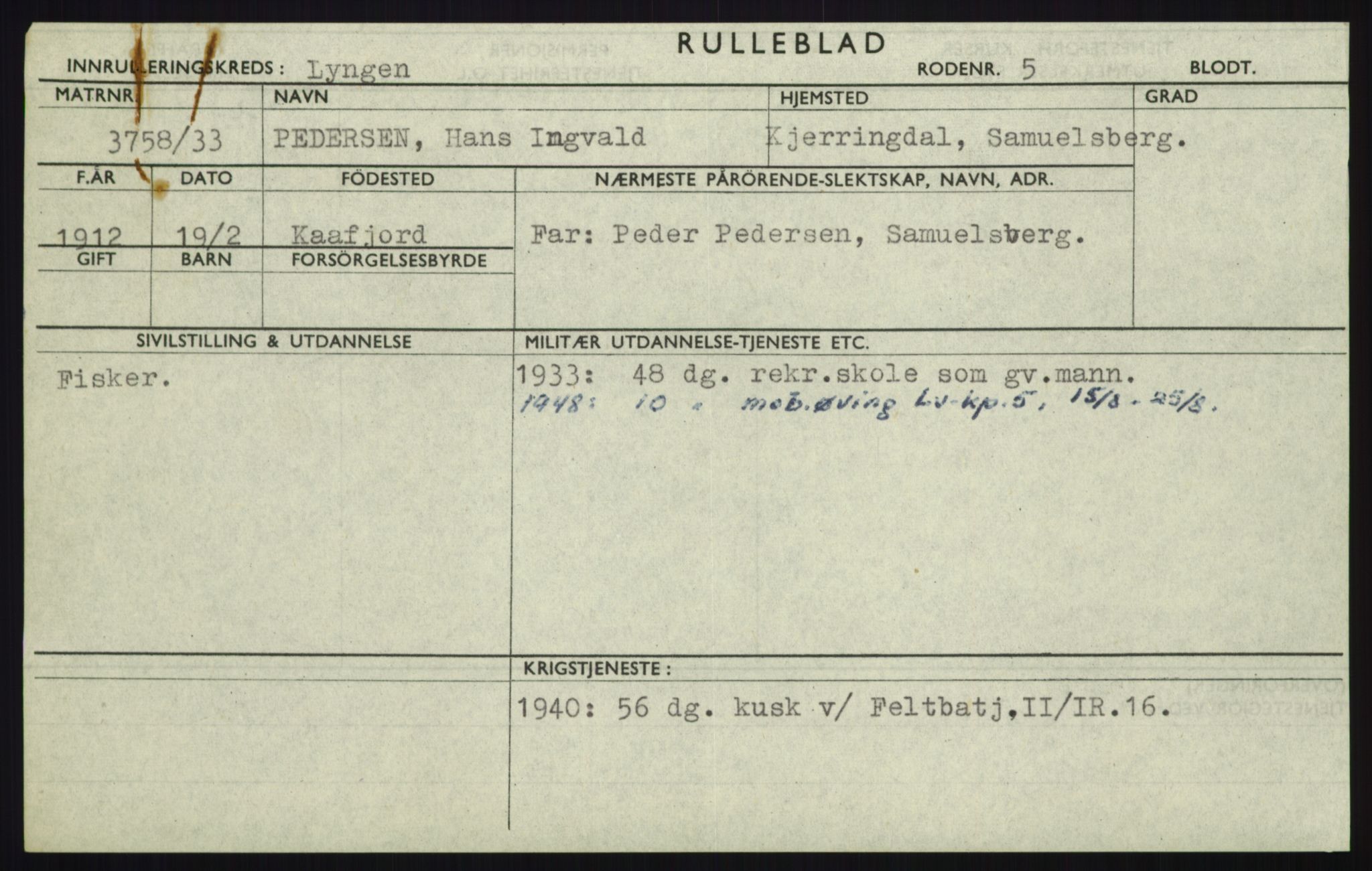 Forsvaret, Troms infanteriregiment nr. 16, AV/RA-RAFA-3146/P/Pa/L0017: Rulleblad for regimentets menige mannskaper, årsklasse 1933, 1933, p. 1007