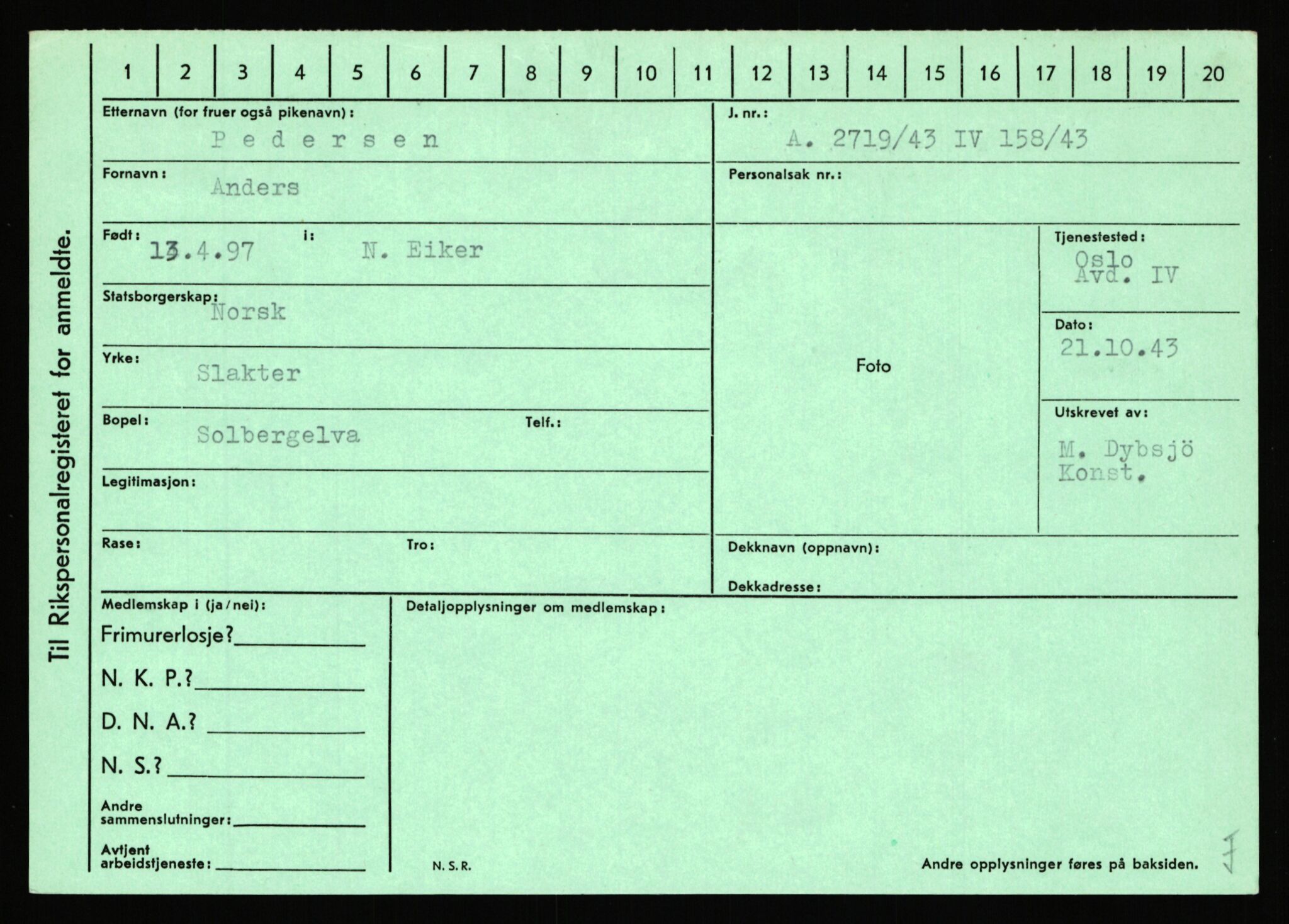 Statspolitiet - Hovedkontoret / Osloavdelingen, AV/RA-S-1329/C/Ca/L0012: Oanæs - Quistgaard	, 1943-1945, p. 3144