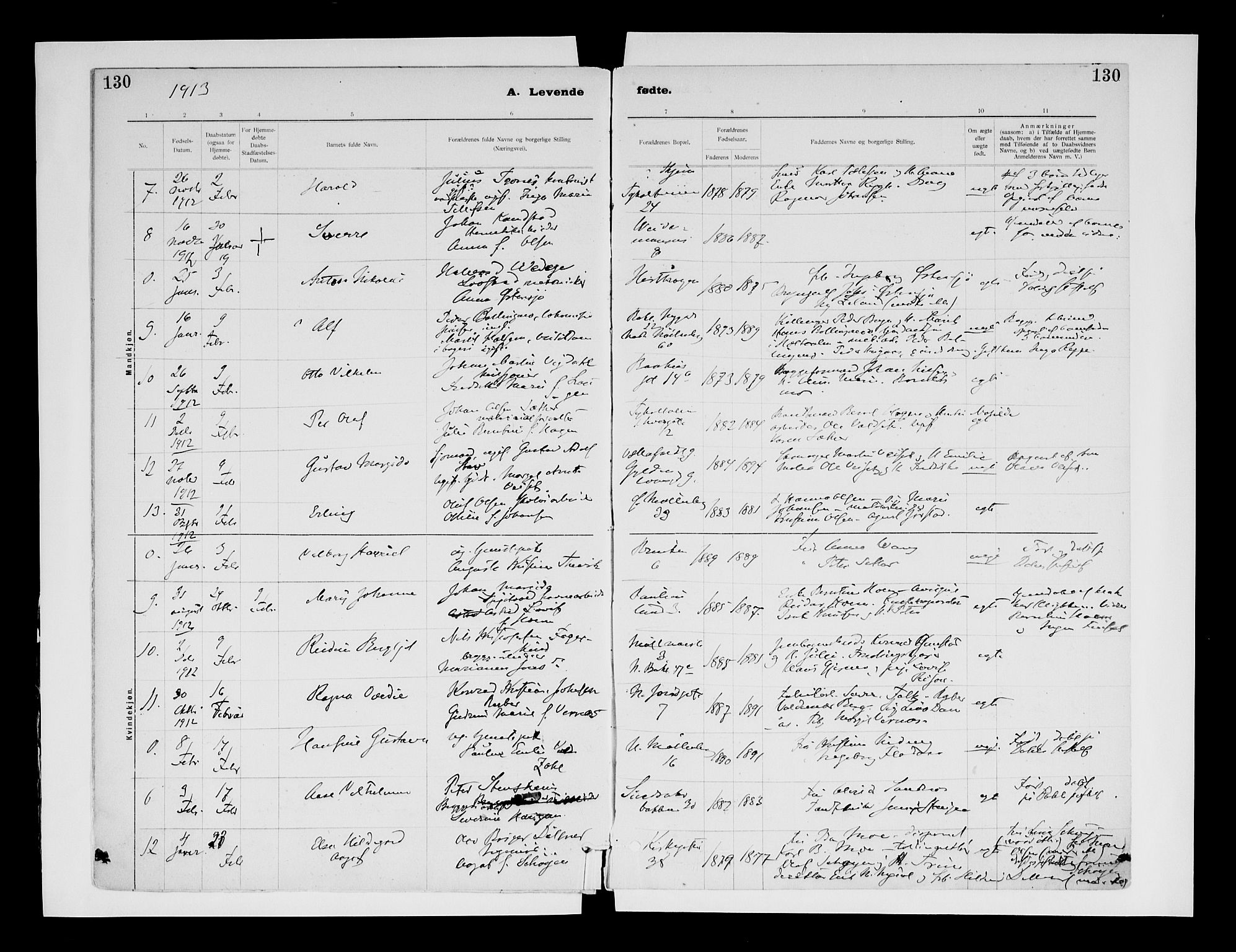 Ministerialprotokoller, klokkerbøker og fødselsregistre - Sør-Trøndelag, SAT/A-1456/604/L0203: Parish register (official) no. 604A23, 1908-1916, p. 130