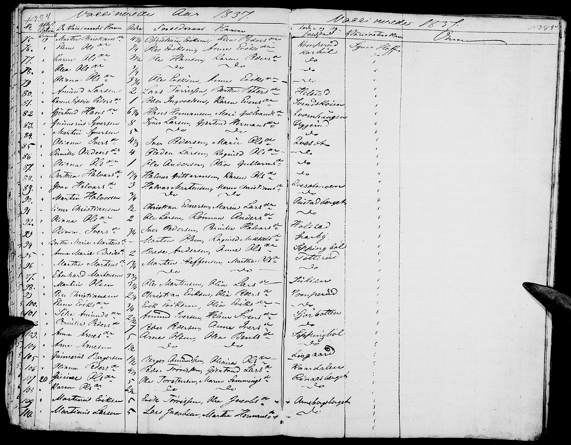 Hof prestekontor, AV/SAH-PREST-038/H/Ha/Haa/L0006: Parish register (official) no. 6, 1822-1841, p. 1384-1385