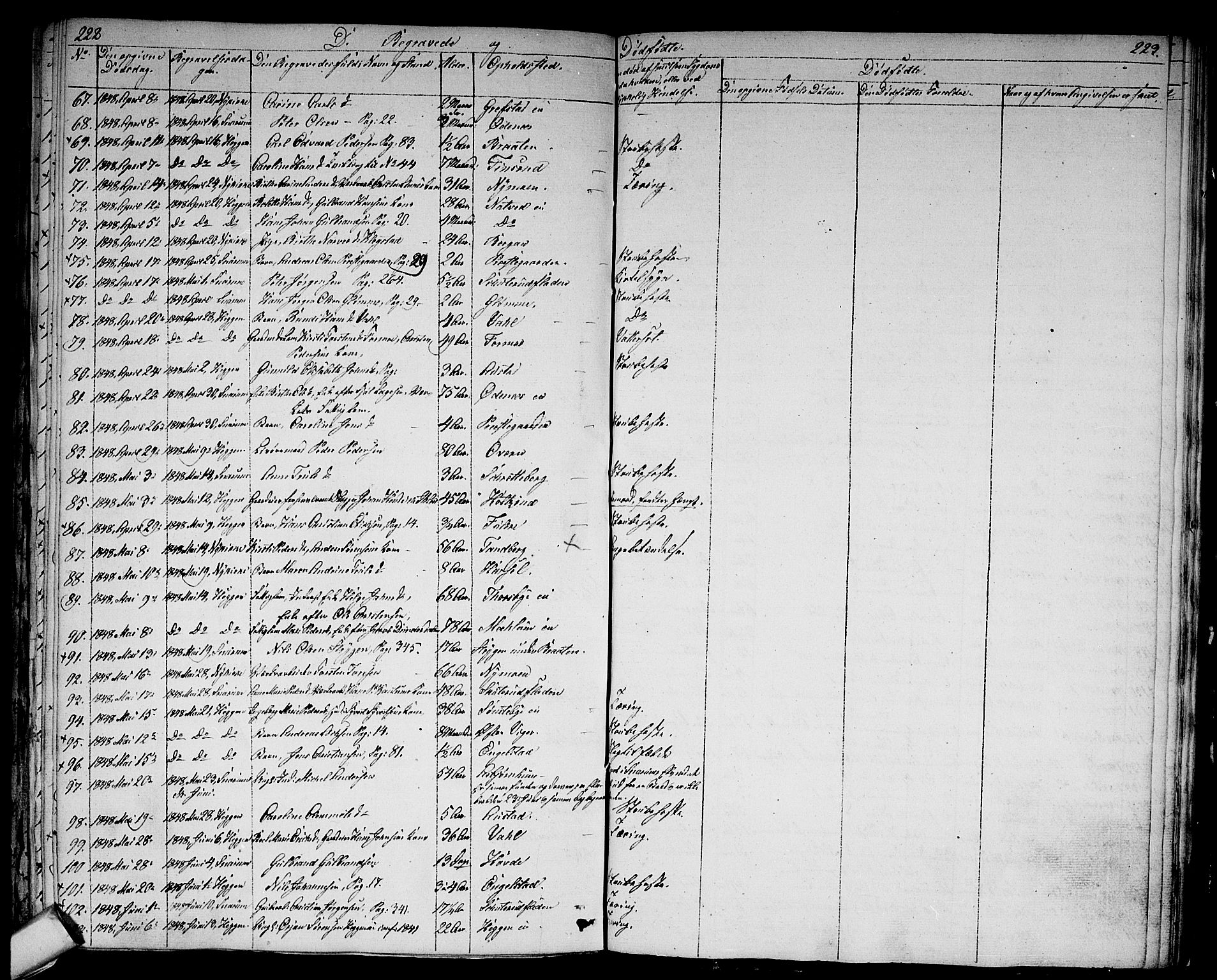 Modum kirkebøker, AV/SAKO-A-234/G/Ga/L0005: Parish register (copy) no. I 5, 1847-1853, p. 222-223