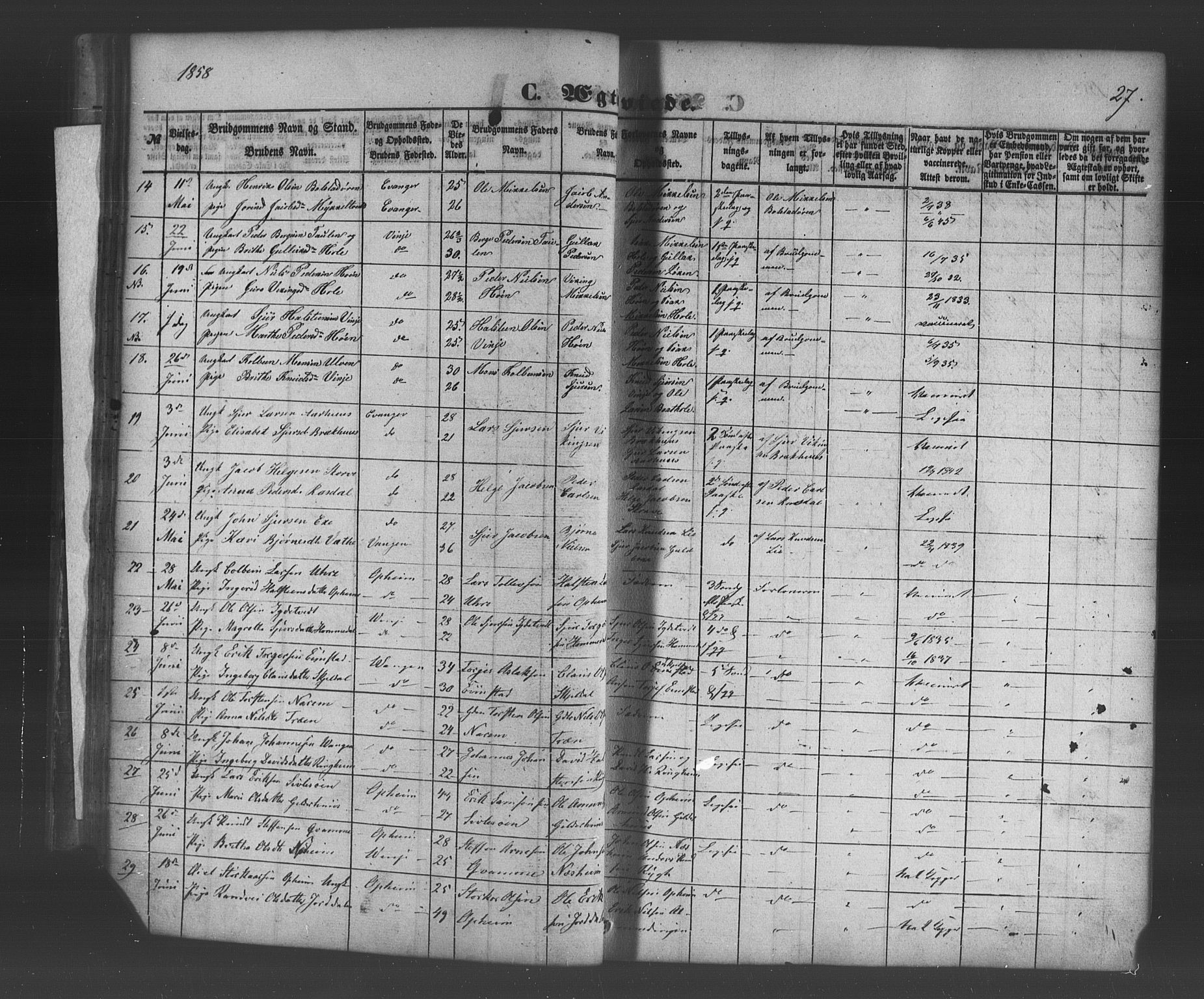 Voss sokneprestembete, AV/SAB-A-79001/H/Haa: Parish register (official) no. A 19, 1851-1886, p. 27