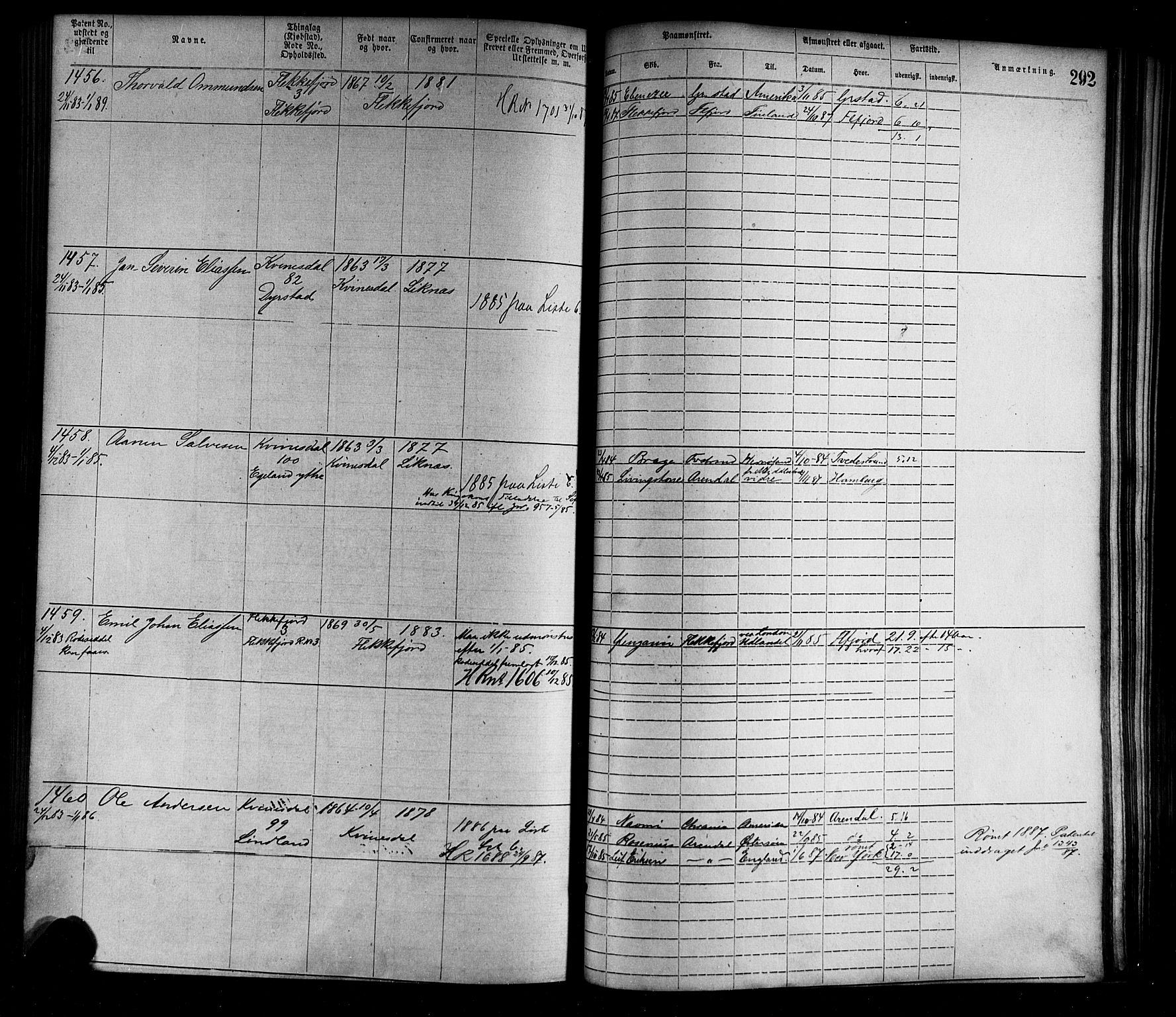 Flekkefjord mønstringskrets, SAK/2031-0018/F/Fa/L0002: Annotasjonsrulle nr 1-1920 med register, N-2, 1870-1891, p. 320