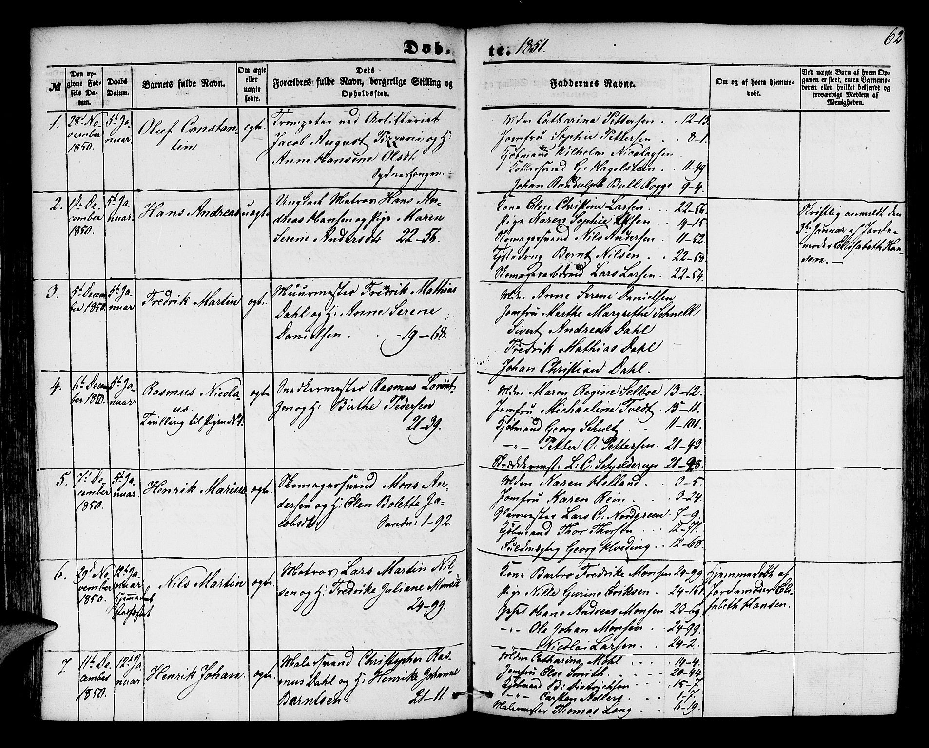 Korskirken sokneprestembete, SAB/A-76101/H/Hab: Parish register (copy) no. B 2, 1847-1853, p. 62