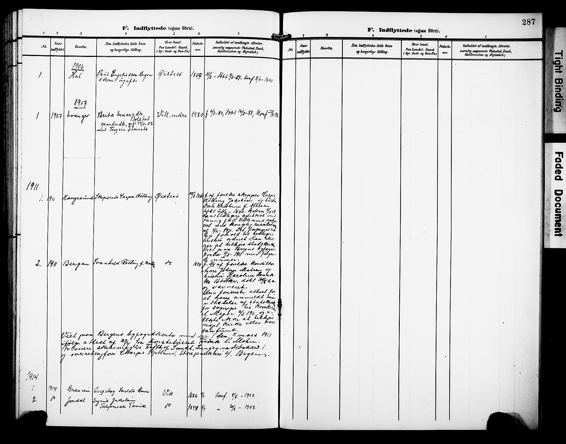 Kvam sokneprestembete, SAB/A-76201/H/Hab: Parish register (copy) no. C 4, 1906-1931, p. 287