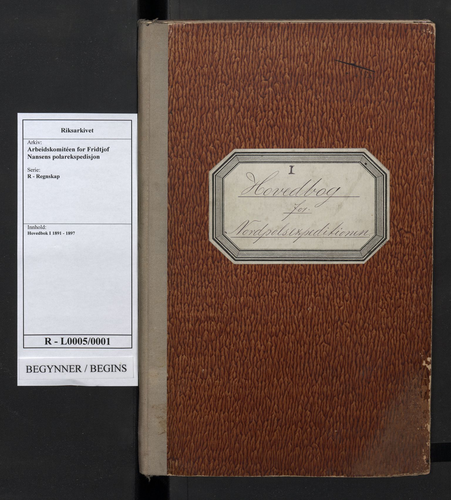 Arbeidskomitéen for Fridtjof Nansens polarekspedisjon, AV/RA-PA-0061/R/L0005/0001: Regnskapsbøker / Hovedbok I, 1891-1897, p. 1
