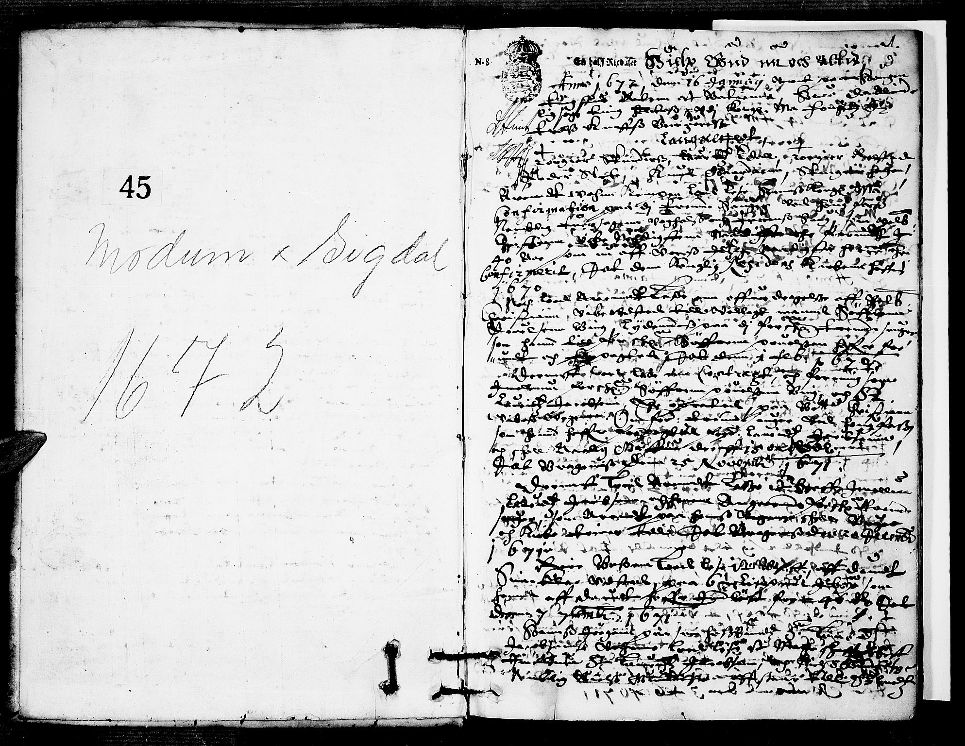 Eiker, Modum og Sigdal sorenskriveri, SAKO/A-123/F/Fa/Faa/L0037: Tingbok, 1672, p. 1