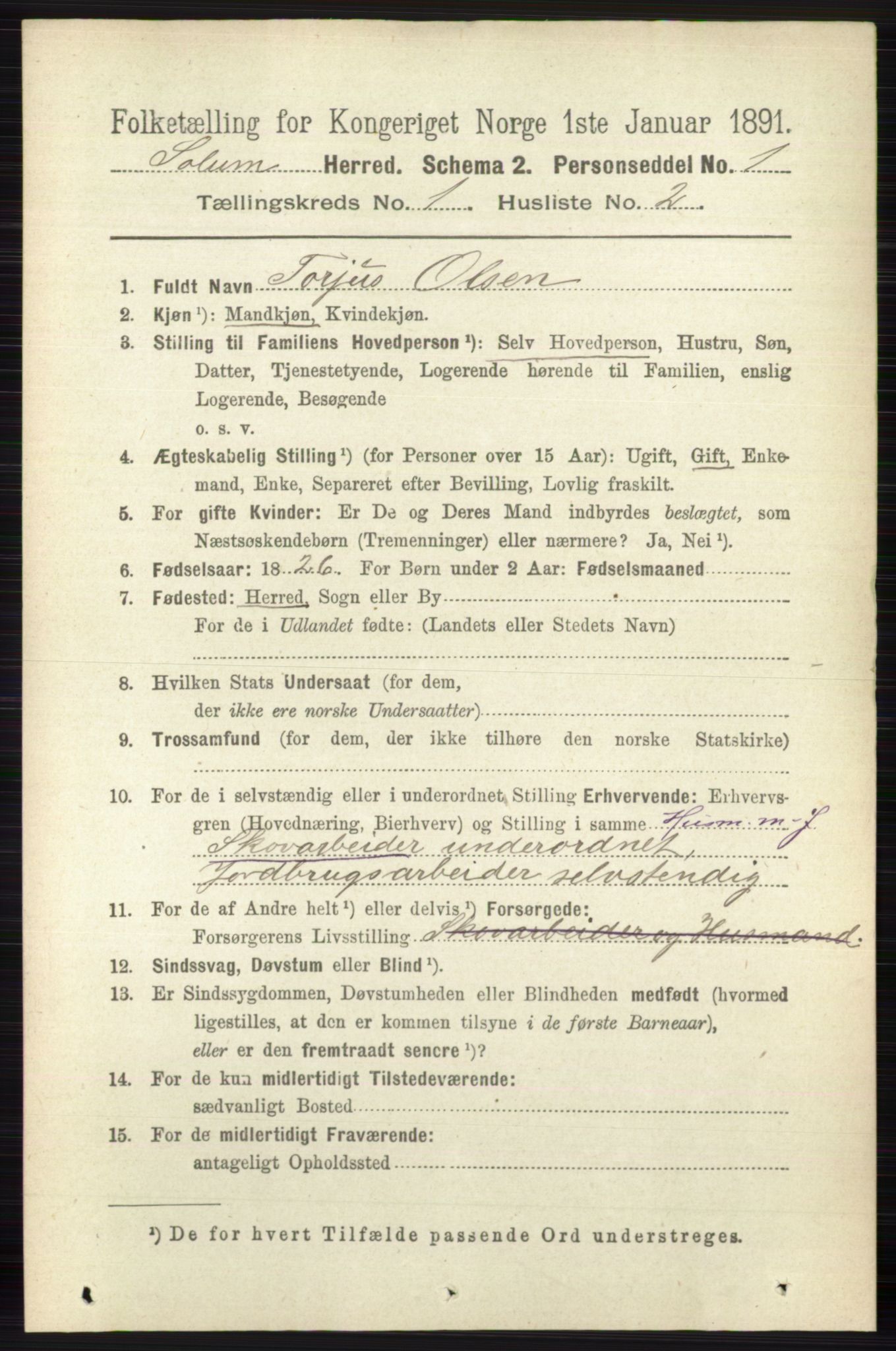 RA, 1891 census for 0818 Solum, 1891, p. 51