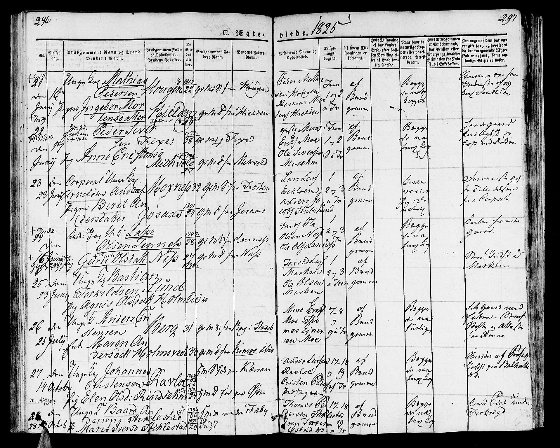 Ministerialprotokoller, klokkerbøker og fødselsregistre - Nord-Trøndelag, SAT/A-1458/723/L0237: Parish register (official) no. 723A06, 1822-1830, p. 296-297