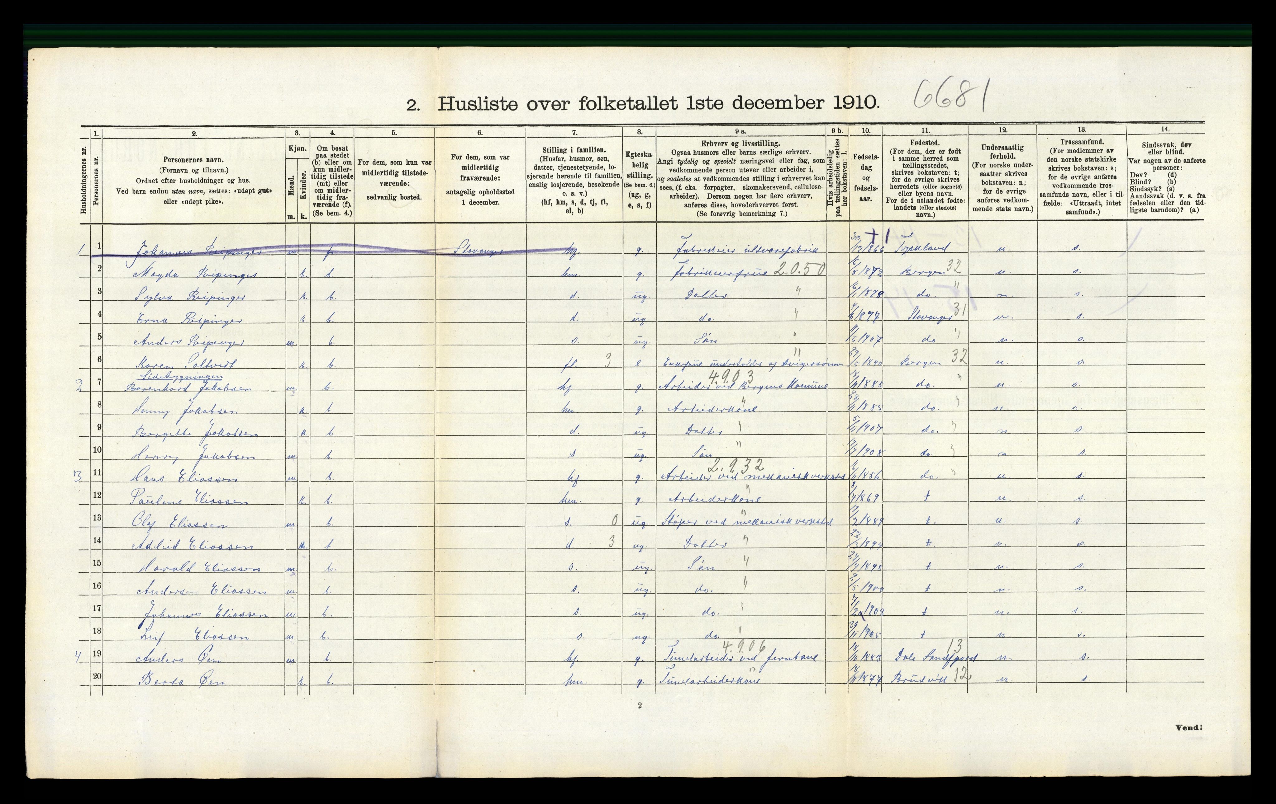 RA, 1910 census for Årstad, 1910, p. 203