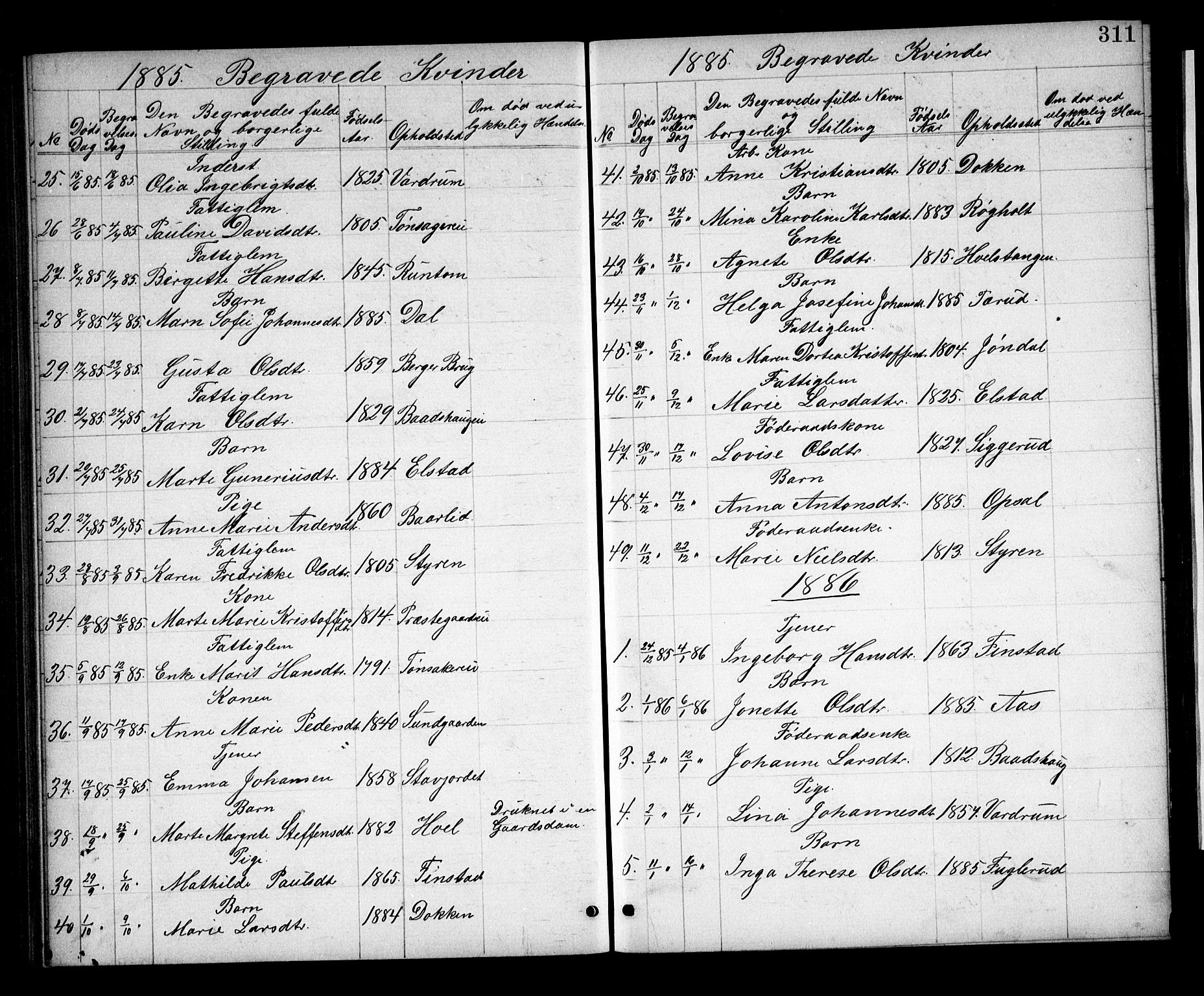 Eidsvoll prestekontor Kirkebøker, SAO/A-10888/G/Ga/L0005: Parish register (copy) no. I 5, 1884-1894, p. 311