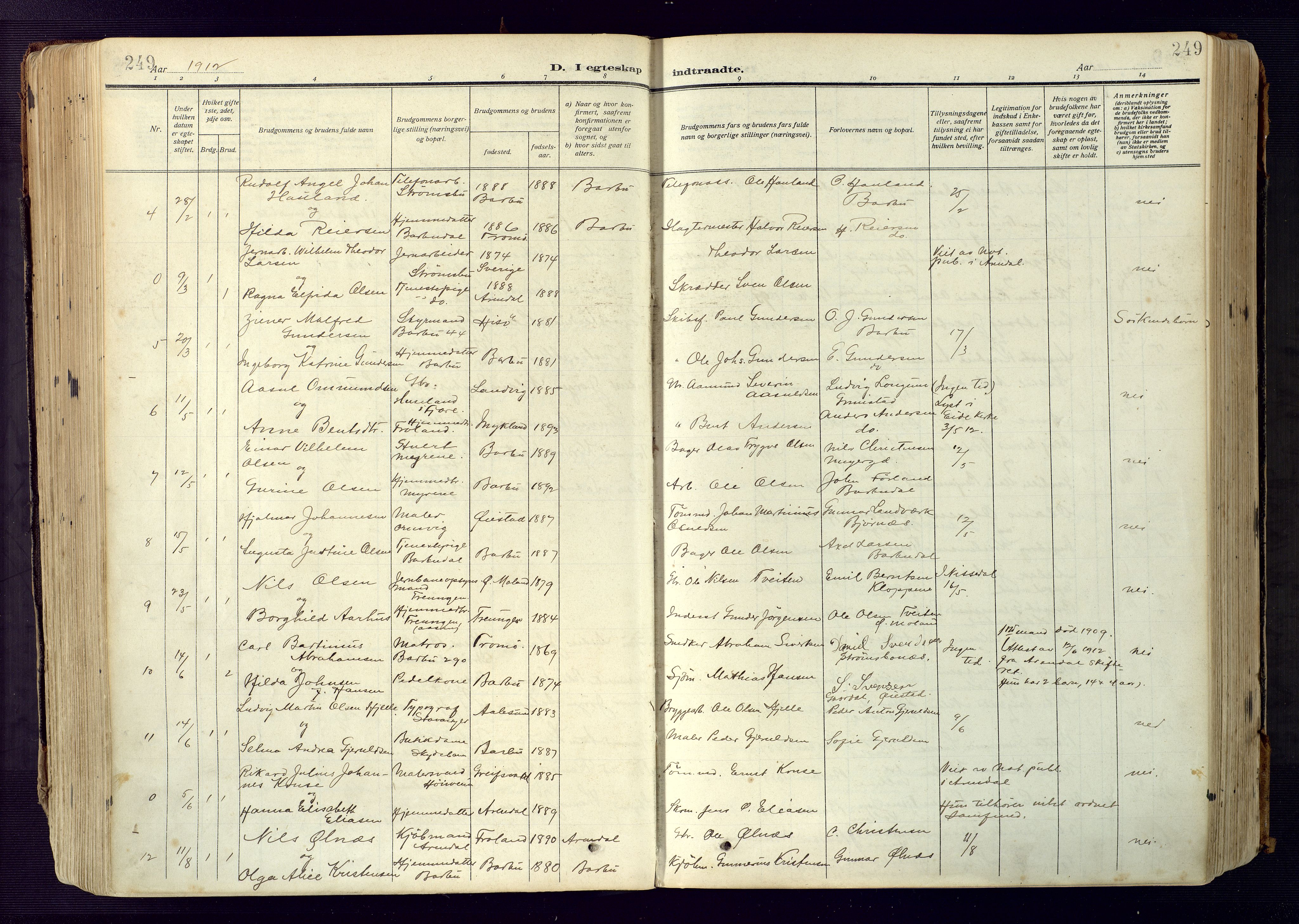 Barbu sokneprestkontor, SAK/1111-0003/F/Fa/L0006: Parish register (official) no. A 6, 1910-1929, p. 249