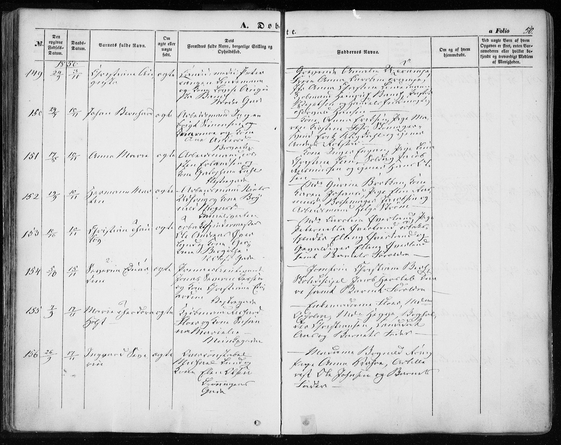 Ministerialprotokoller, klokkerbøker og fødselsregistre - Sør-Trøndelag, SAT/A-1456/601/L0051: Parish register (official) no. 601A19, 1848-1857, p. 50