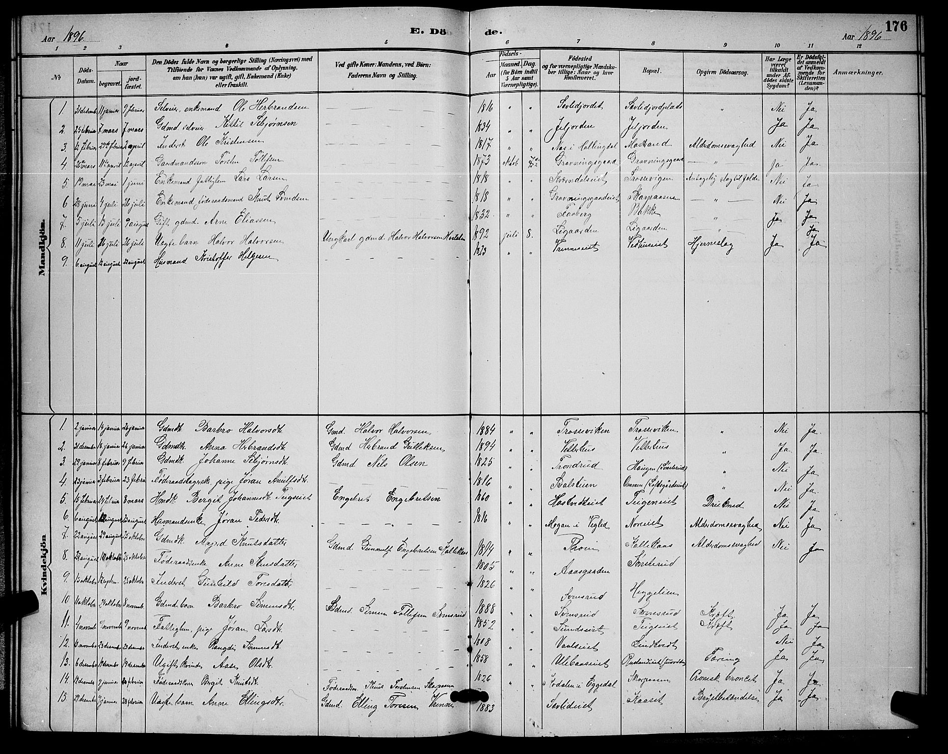 Nore kirkebøker, SAKO/A-238/G/Ga/L0003: Parish register (copy) no. I 3, 1886-1903, p. 176
