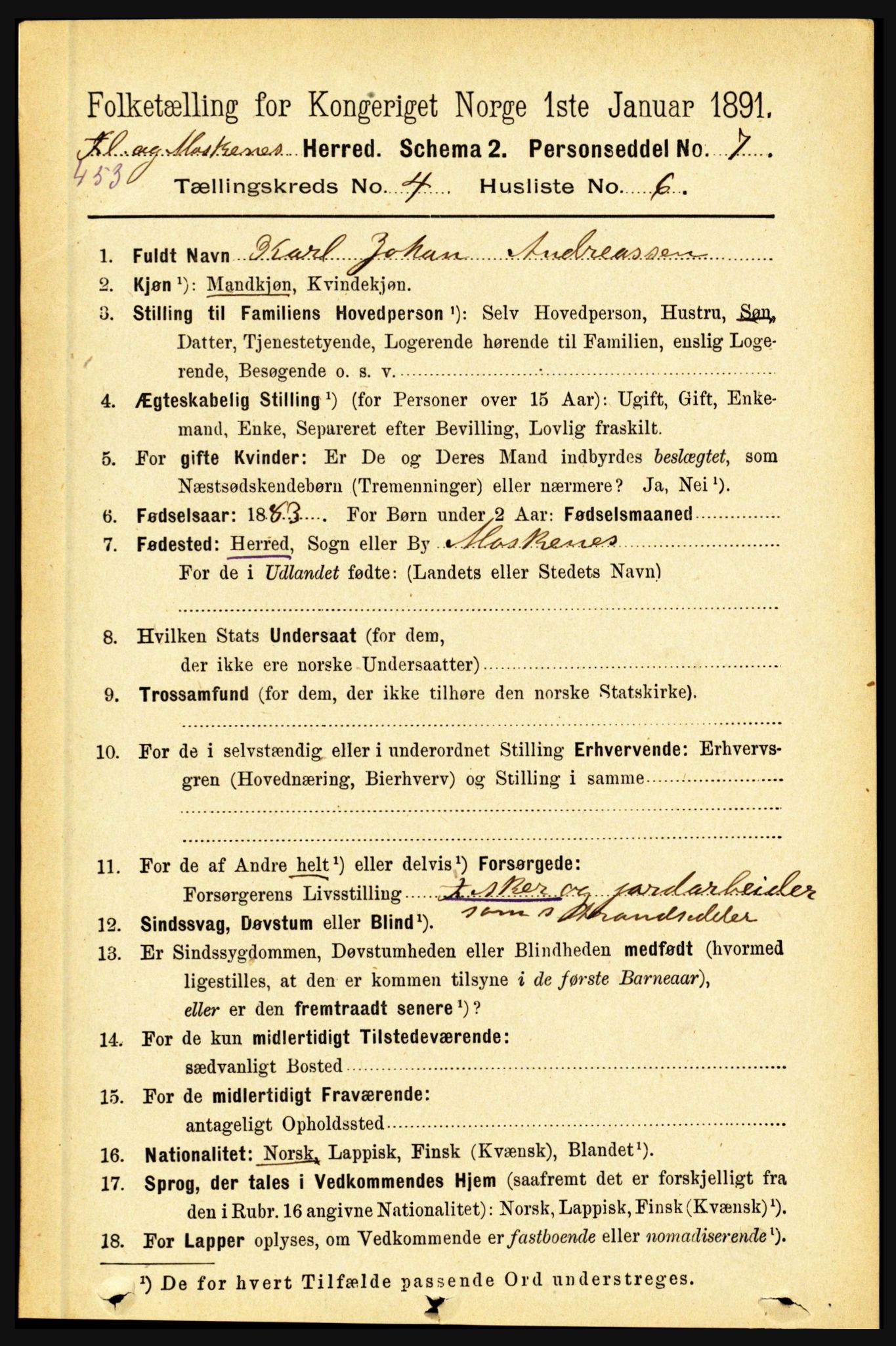 RA, 1891 census for 1859 Flakstad, 1891, p. 1911