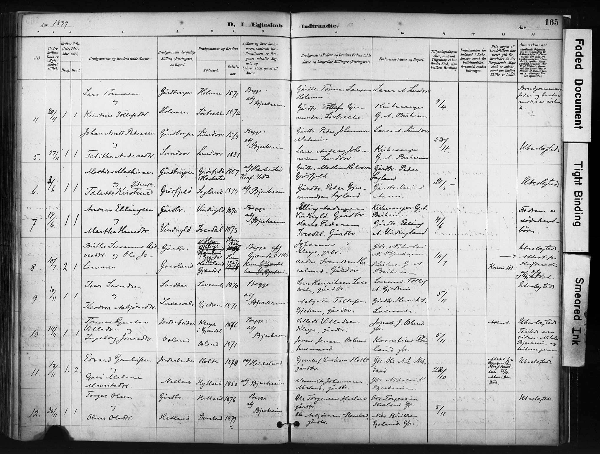 Helleland sokneprestkontor, AV/SAST-A-101810: Parish register (official) no. A 9, 1887-1908, p. 165