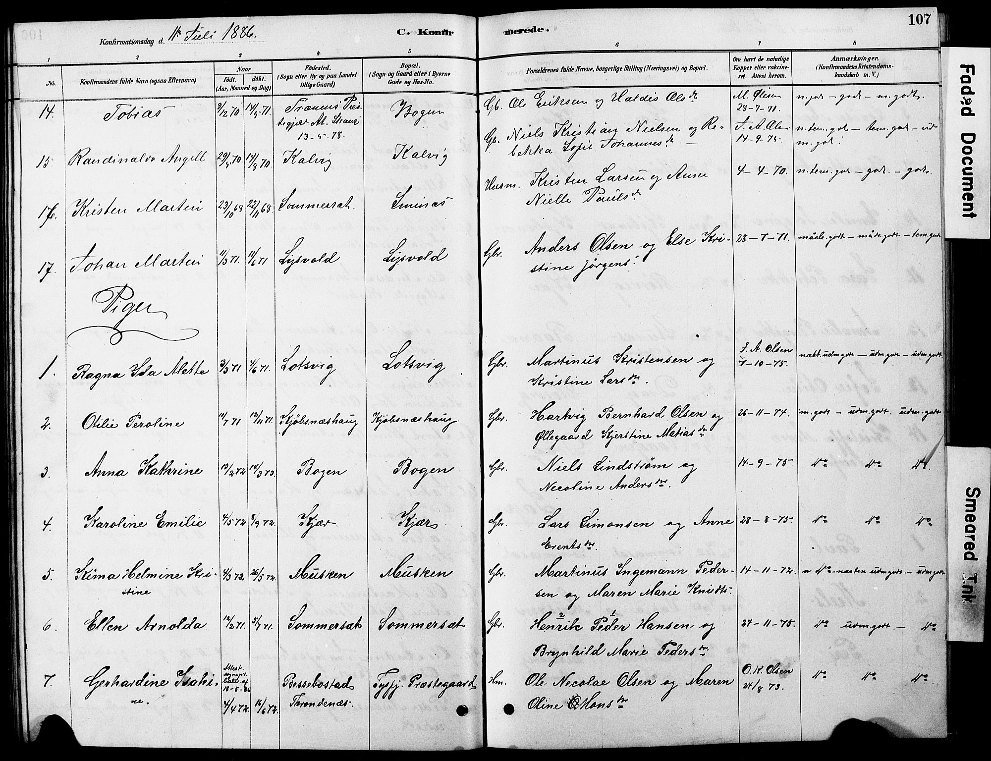 Ministerialprotokoller, klokkerbøker og fødselsregistre - Nordland, AV/SAT-A-1459/861/L0875: Parish register (copy) no. 861C01, 1879-1887, p. 107