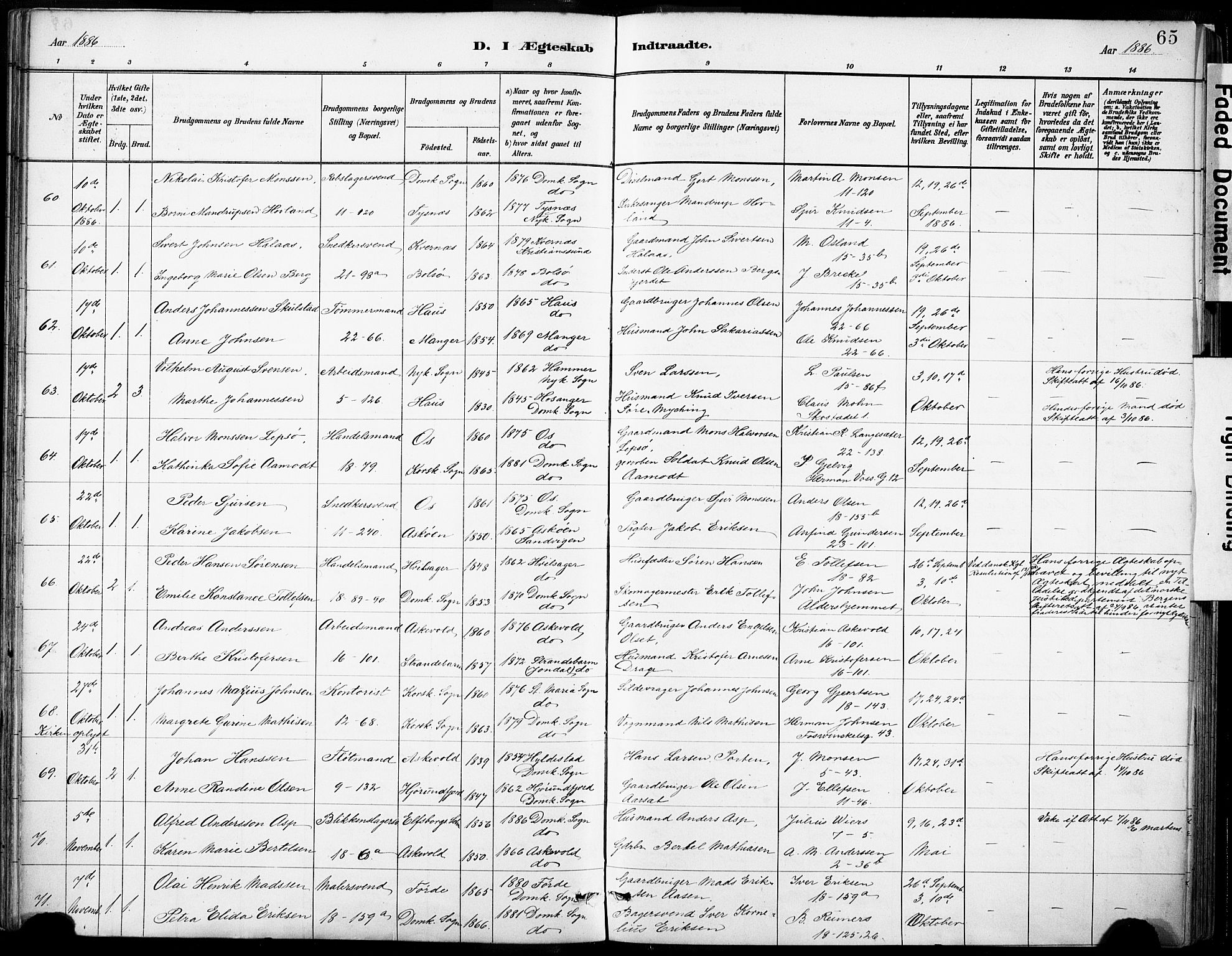Domkirken sokneprestembete, SAB/A-74801/H/Haa/L0037: Parish register (official) no. D 4, 1880-1907, p. 65