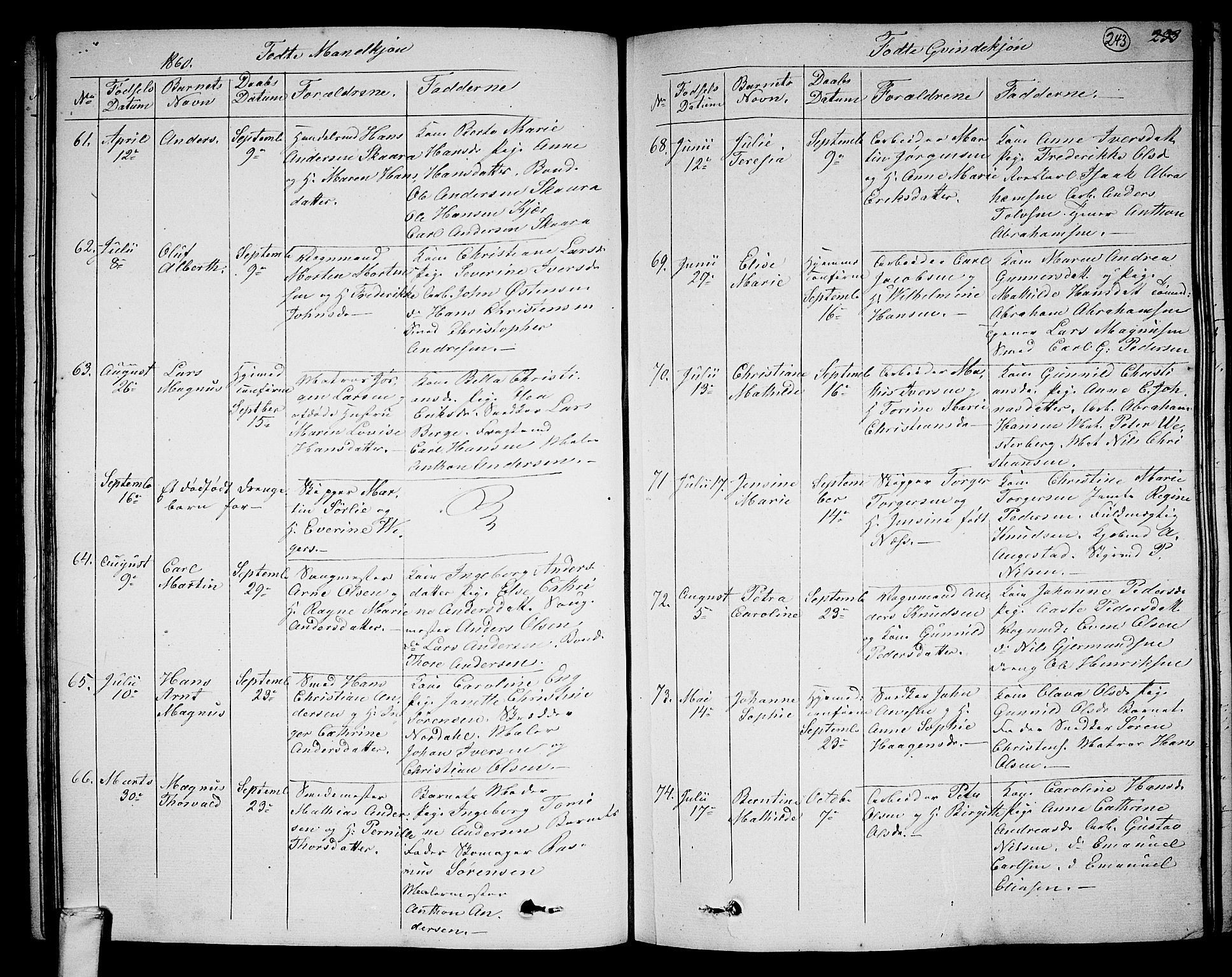 Larvik kirkebøker, SAKO/A-352/G/Ga/L0003a: Parish register (copy) no. I 3A, 1830-1870, p. 243