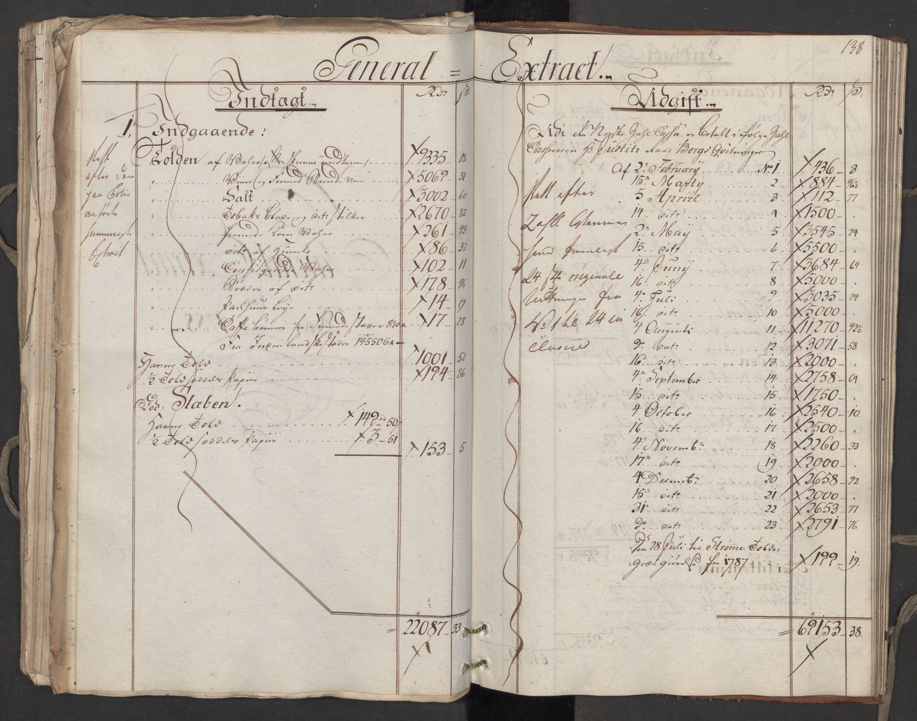 Generaltollkammeret, tollregnskaper, AV/RA-EA-5490/R06/L0174/0001: Tollregnskaper Kristiania / Utgående hovedtollbok, 1788, p. 137b-138a