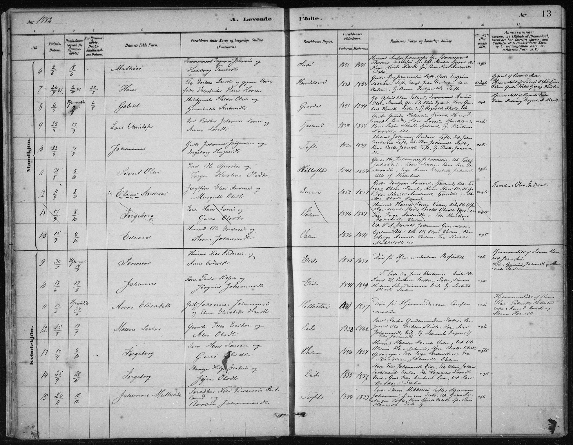 Fjelberg sokneprestembete, SAB/A-75201/H/Haa: Parish register (official) no. C  1, 1879-1918, p. 13