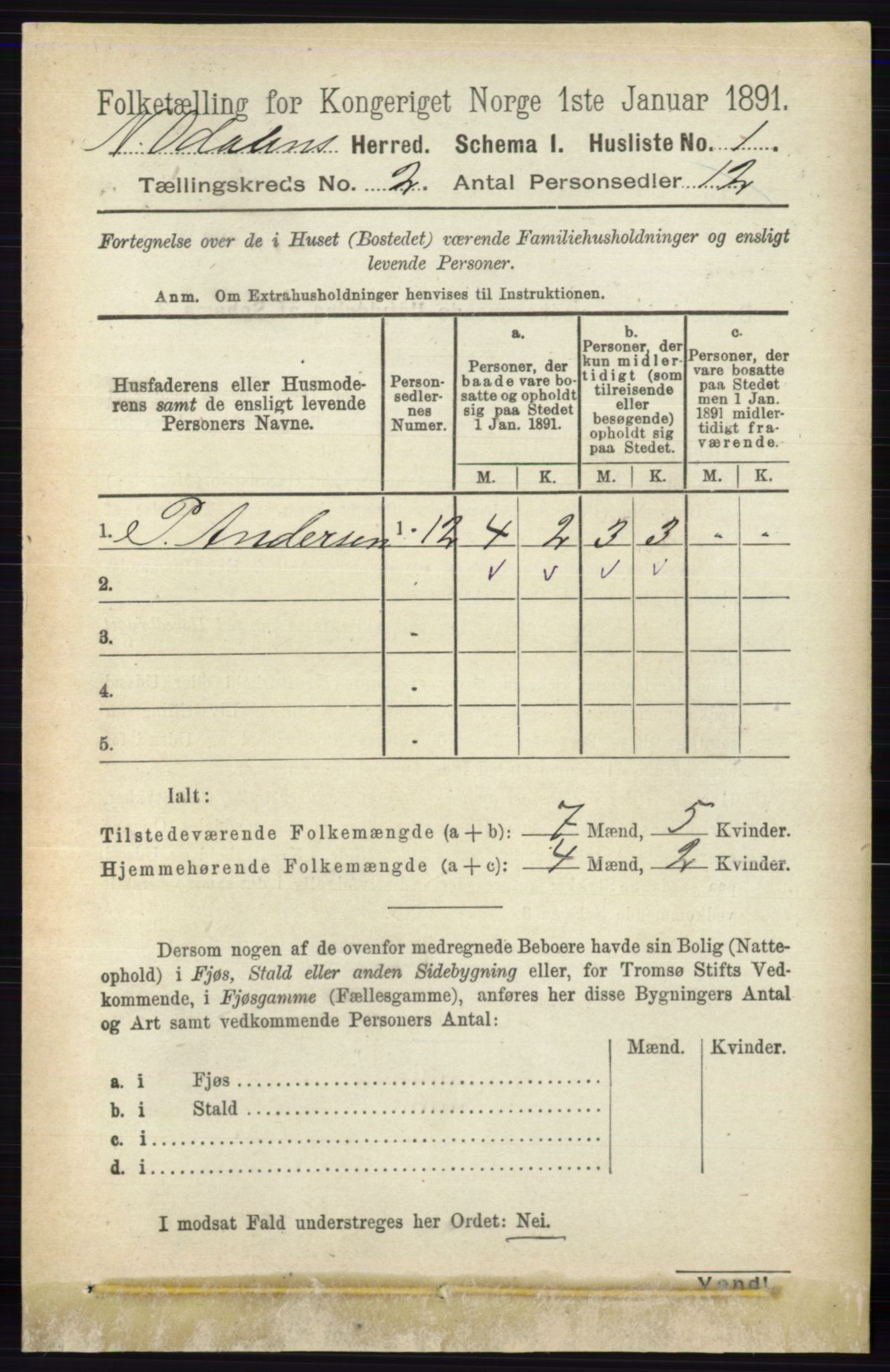 RA, 1891 census for 0418 Nord-Odal, 1891, p. 379