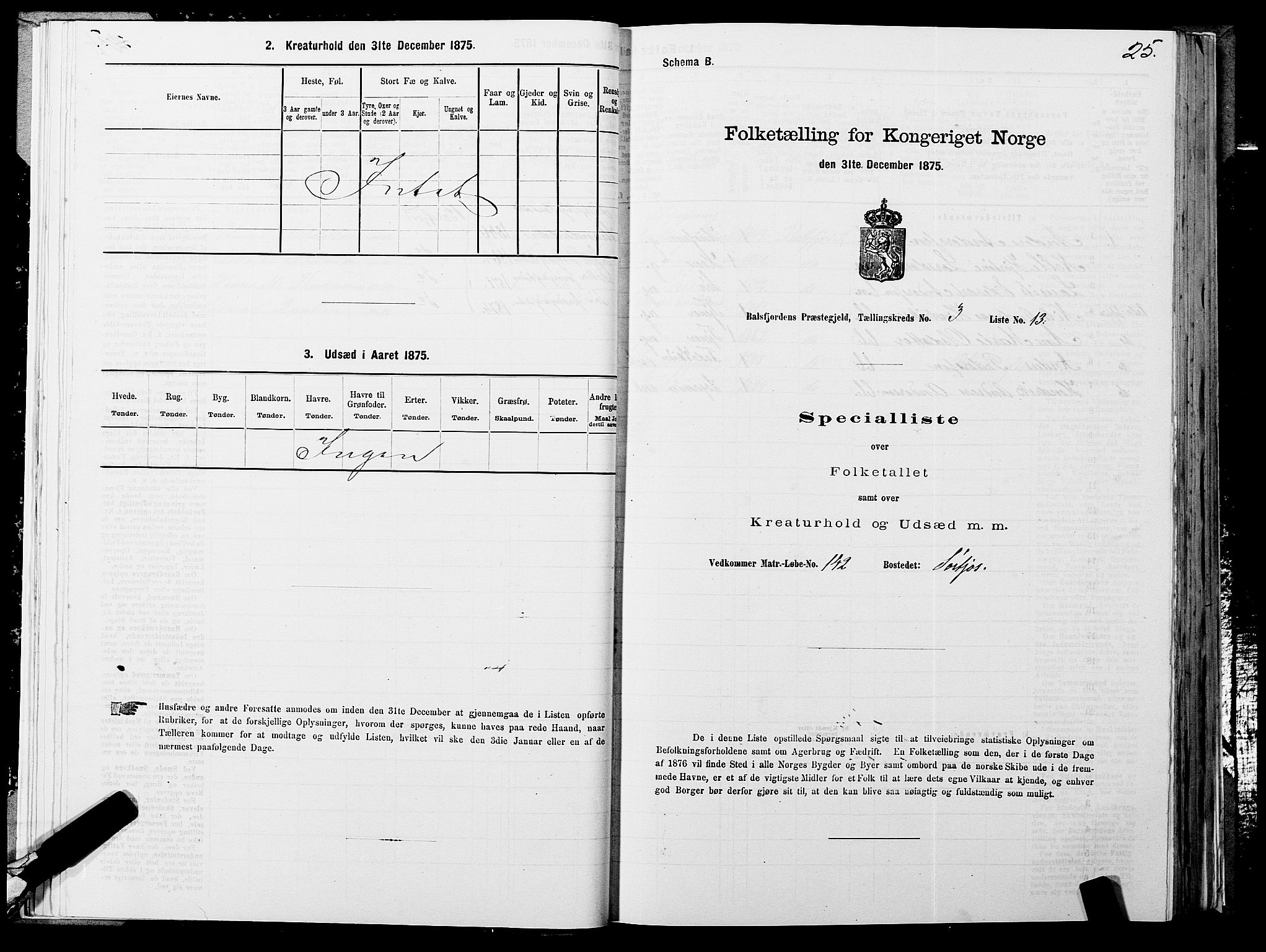 SATØ, 1875 census for 1933P Balsfjord, 1875, p. 1625