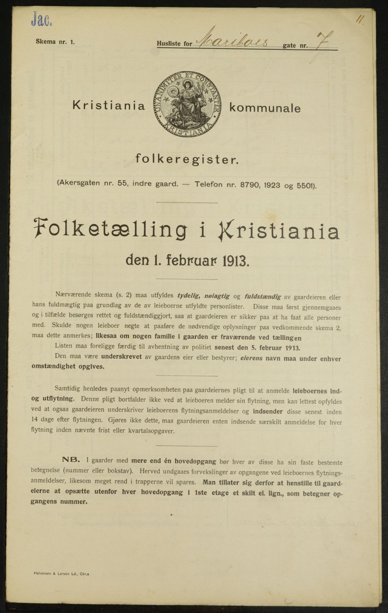 OBA, Municipal Census 1913 for Kristiania, 1913, p. 60210