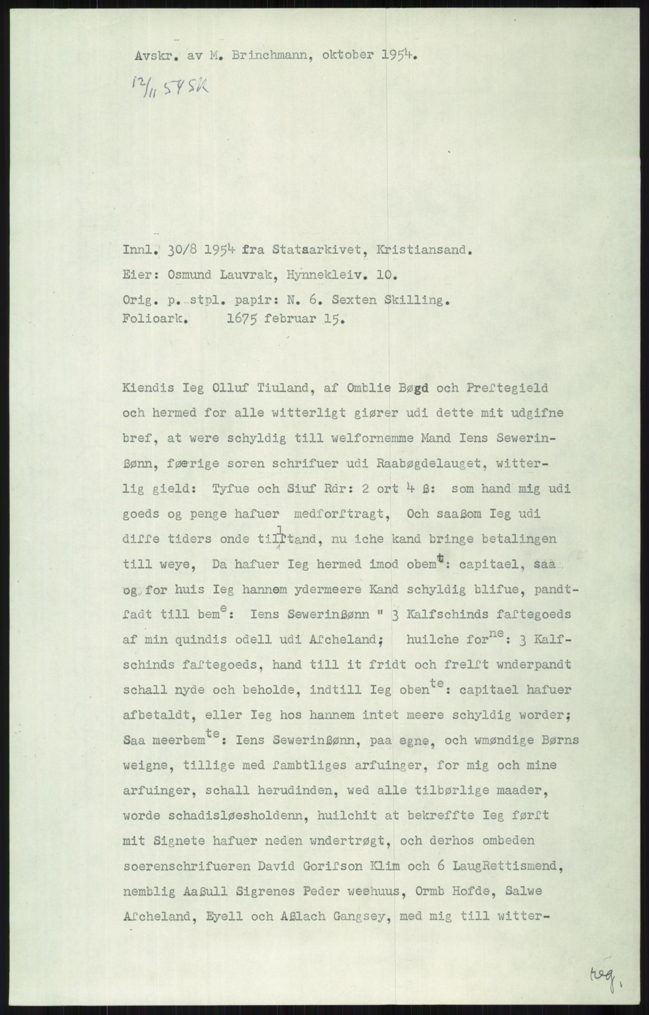 Samlinger til kildeutgivelse, Diplomavskriftsamlingen, AV/RA-EA-4053/H/Ha, p. 3105