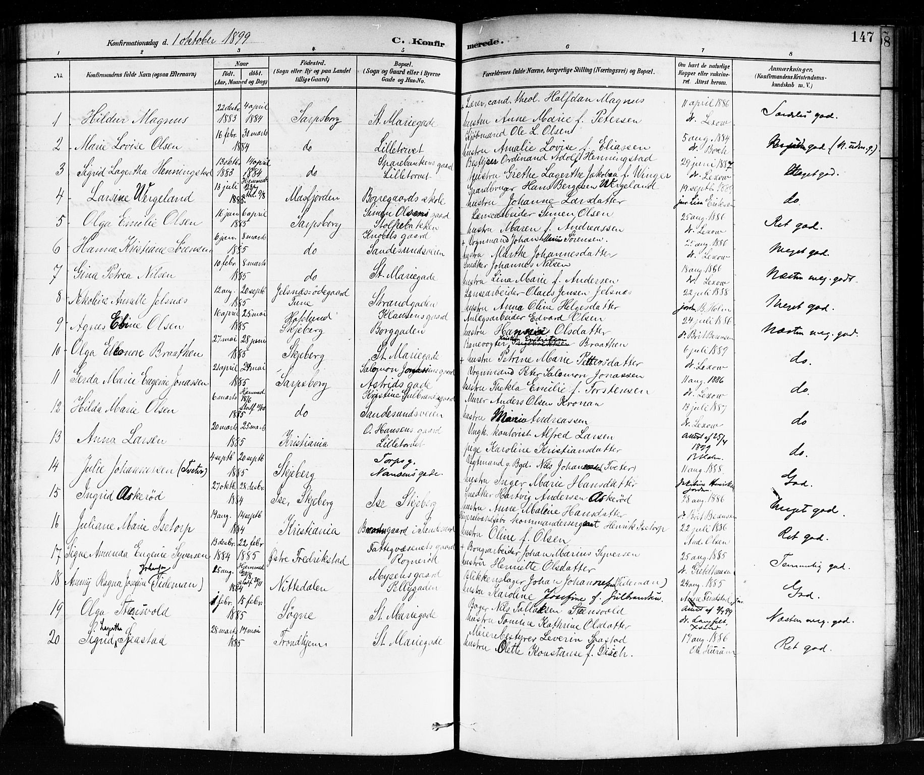 Sarpsborg prestekontor Kirkebøker, AV/SAO-A-2006/F/Fa/L0004: Parish register (official) no. 4, 1892-1899, p. 147