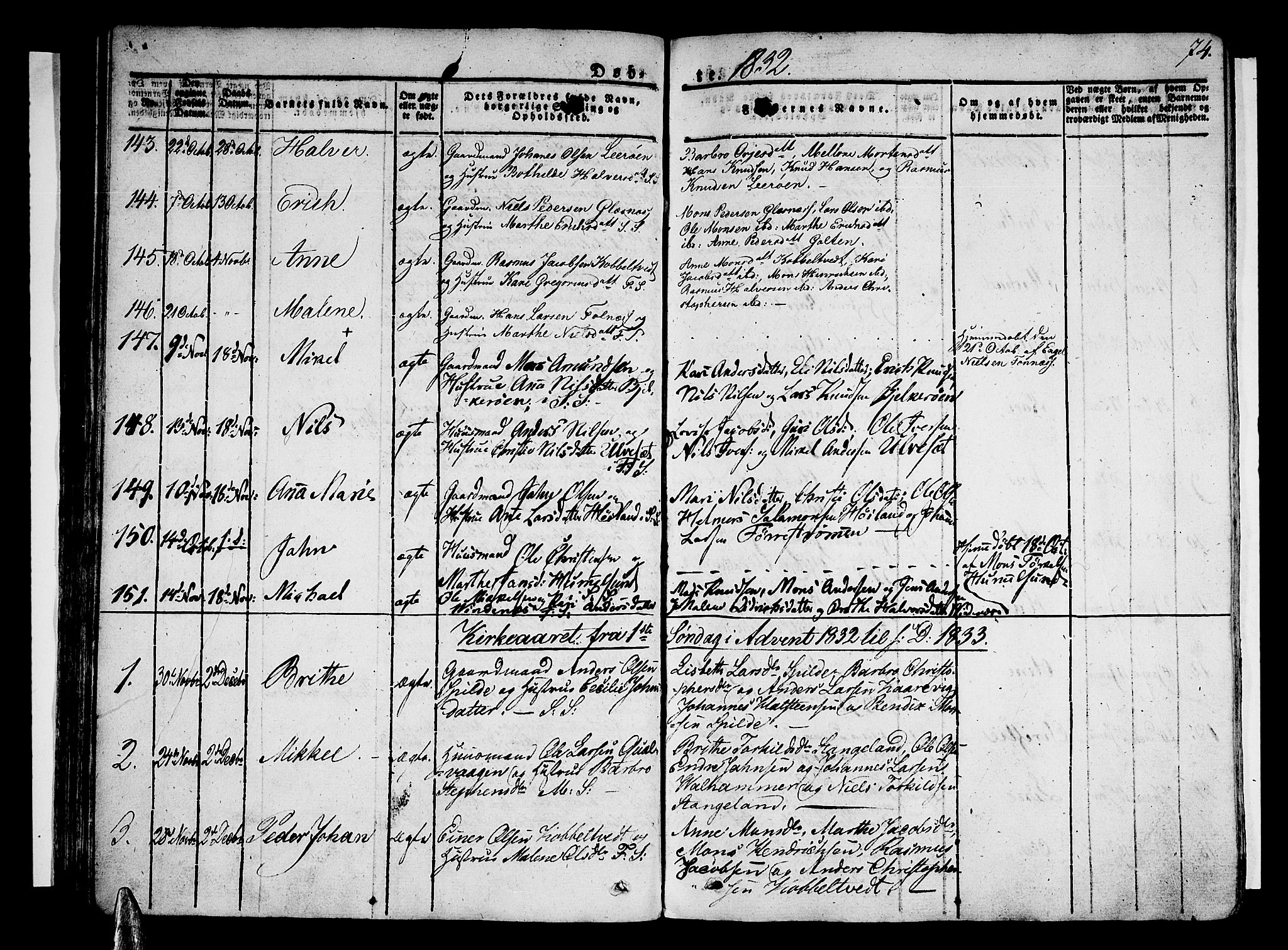 Sund sokneprestembete, SAB/A-99930: Parish register (official) no. A 12, 1825-1835, p. 74