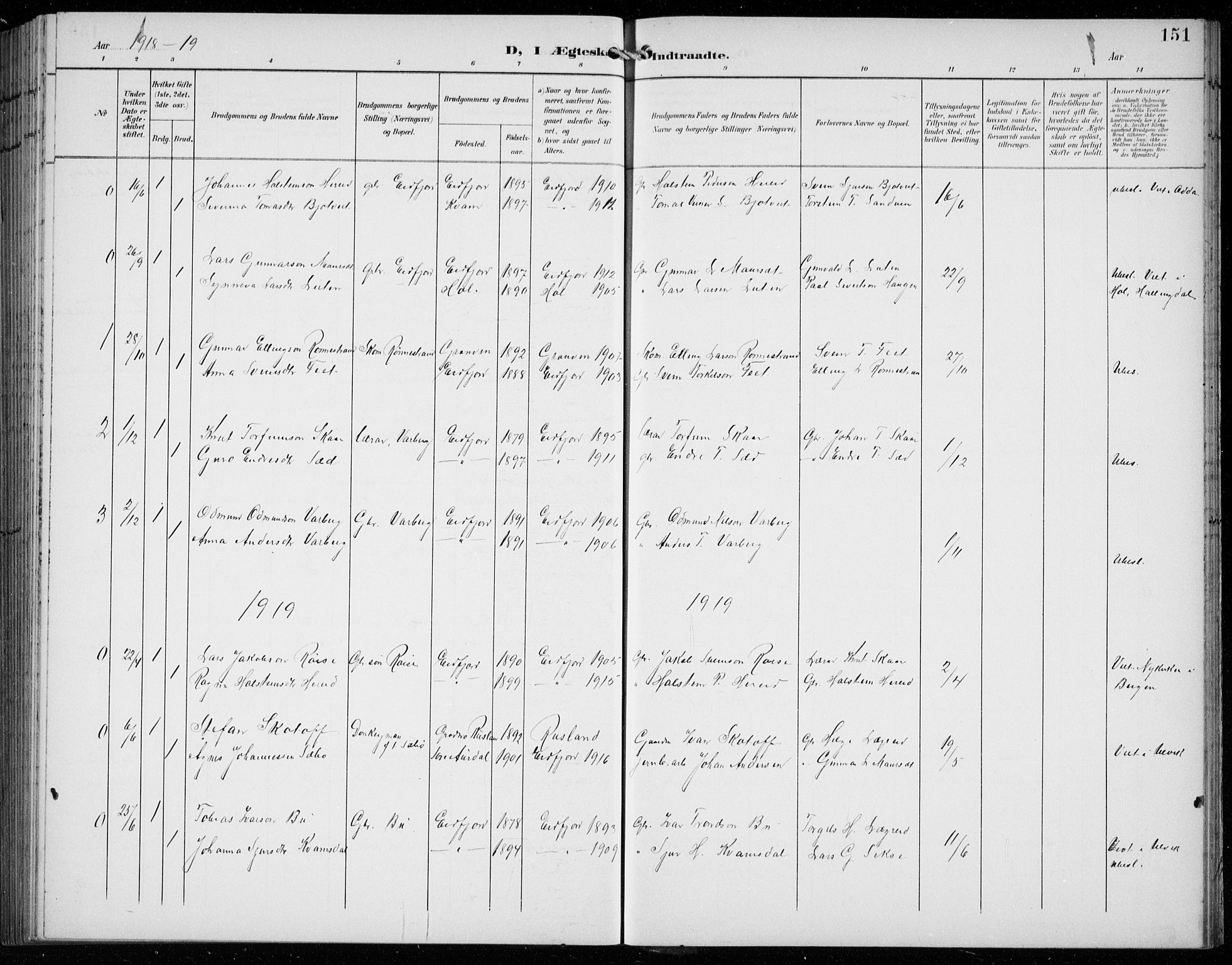 Ullensvang sokneprestembete, SAB/A-78701/H/Hab: Parish register (copy) no. C  3, 1899-1932, p. 151