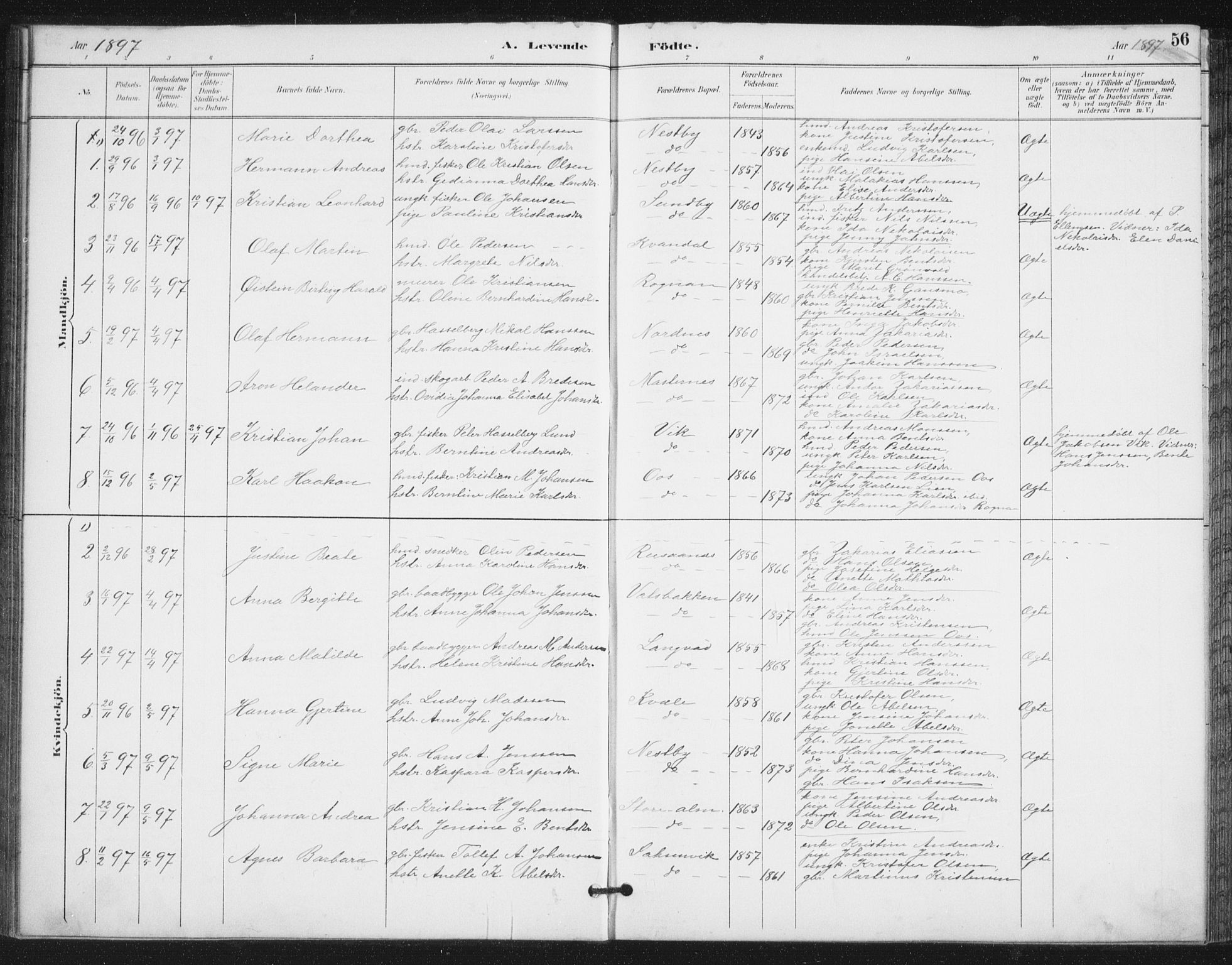 Ministerialprotokoller, klokkerbøker og fødselsregistre - Nordland, SAT/A-1459/847/L0682: Parish register (copy) no. 847C10, 1889-1907, p. 56