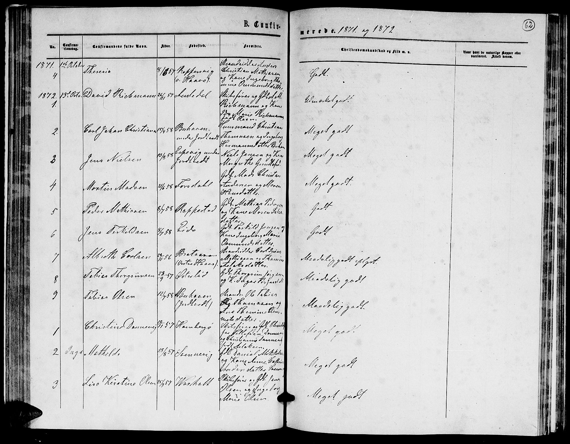 Hommedal sokneprestkontor, AV/SAK-1111-0023/F/Fb/Fba/L0003: Parish register (copy) no. B 3, 1863-1884, p. 62