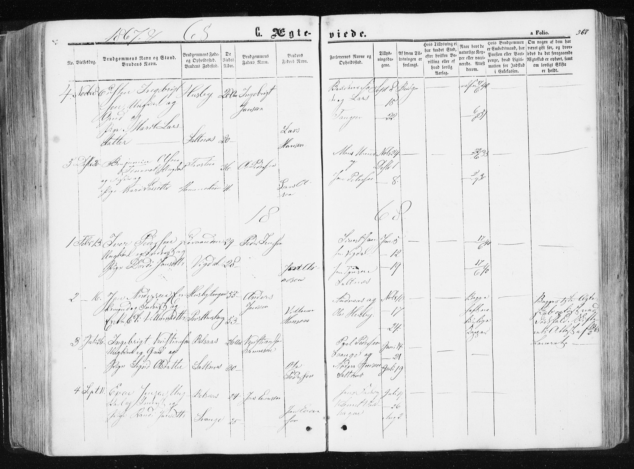 Ministerialprotokoller, klokkerbøker og fødselsregistre - Sør-Trøndelag, AV/SAT-A-1456/612/L0377: Parish register (official) no. 612A09, 1859-1877, p. 367