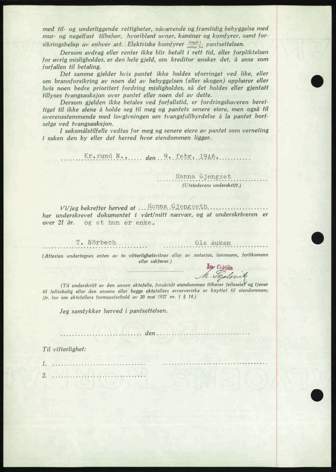 Kristiansund byfogd, AV/SAT-A-4587/A/27: Mortgage book no. 40, 1946-1946, Diary no: : 110/1946