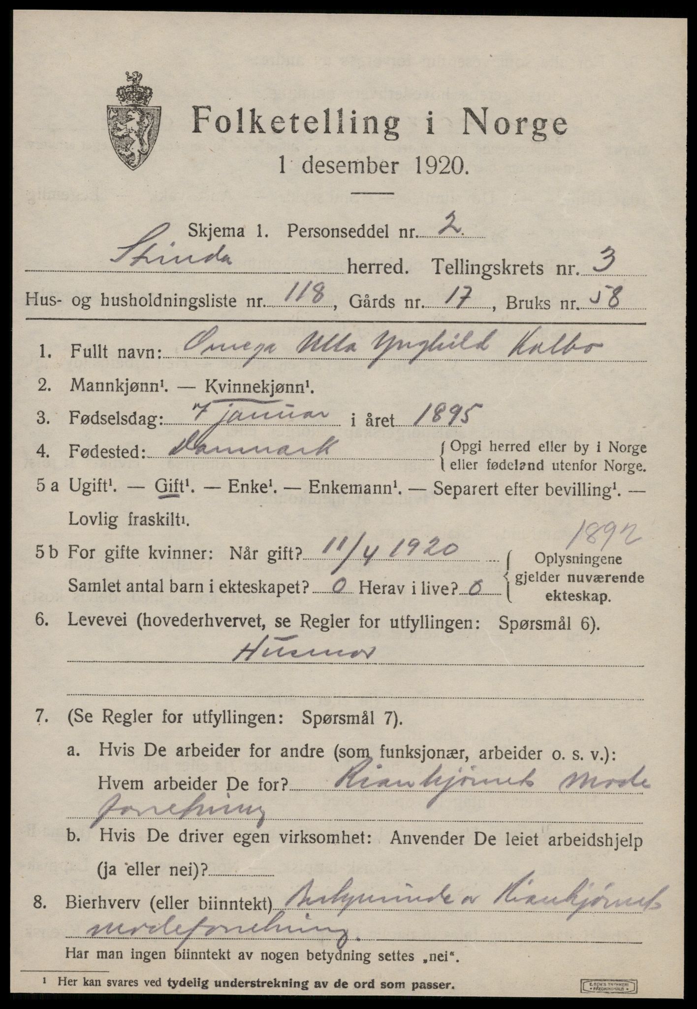 SAT, 1920 census for Strinda, 1920, p. 12640