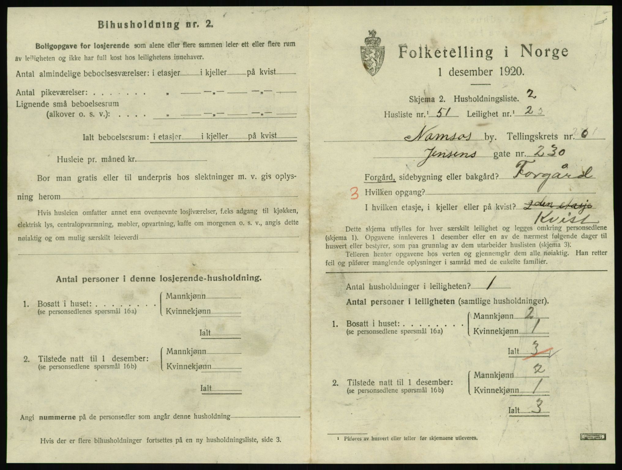 SAT, 1920 census for Namsos, 1920, p. 1973