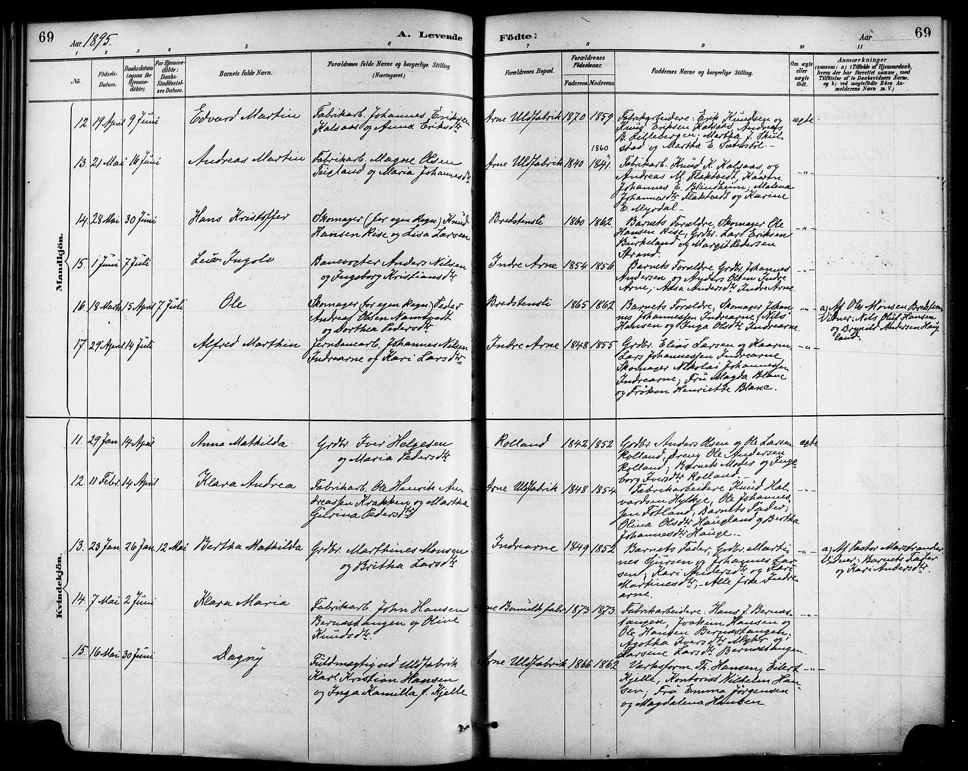 Haus sokneprestembete, AV/SAB-A-75601/H/Haa/Haad/L0001: Parish register (official) no. D 1, 1887-1898, p. 69