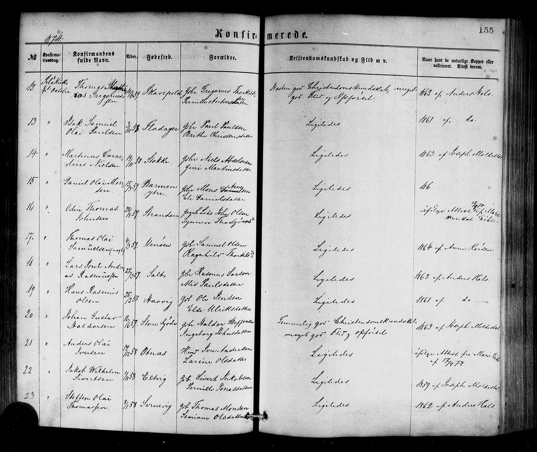 Selje sokneprestembete, AV/SAB-A-99938/H/Ha/Haa/Haaa: Parish register (official) no. A 12, 1870-1880, p. 155